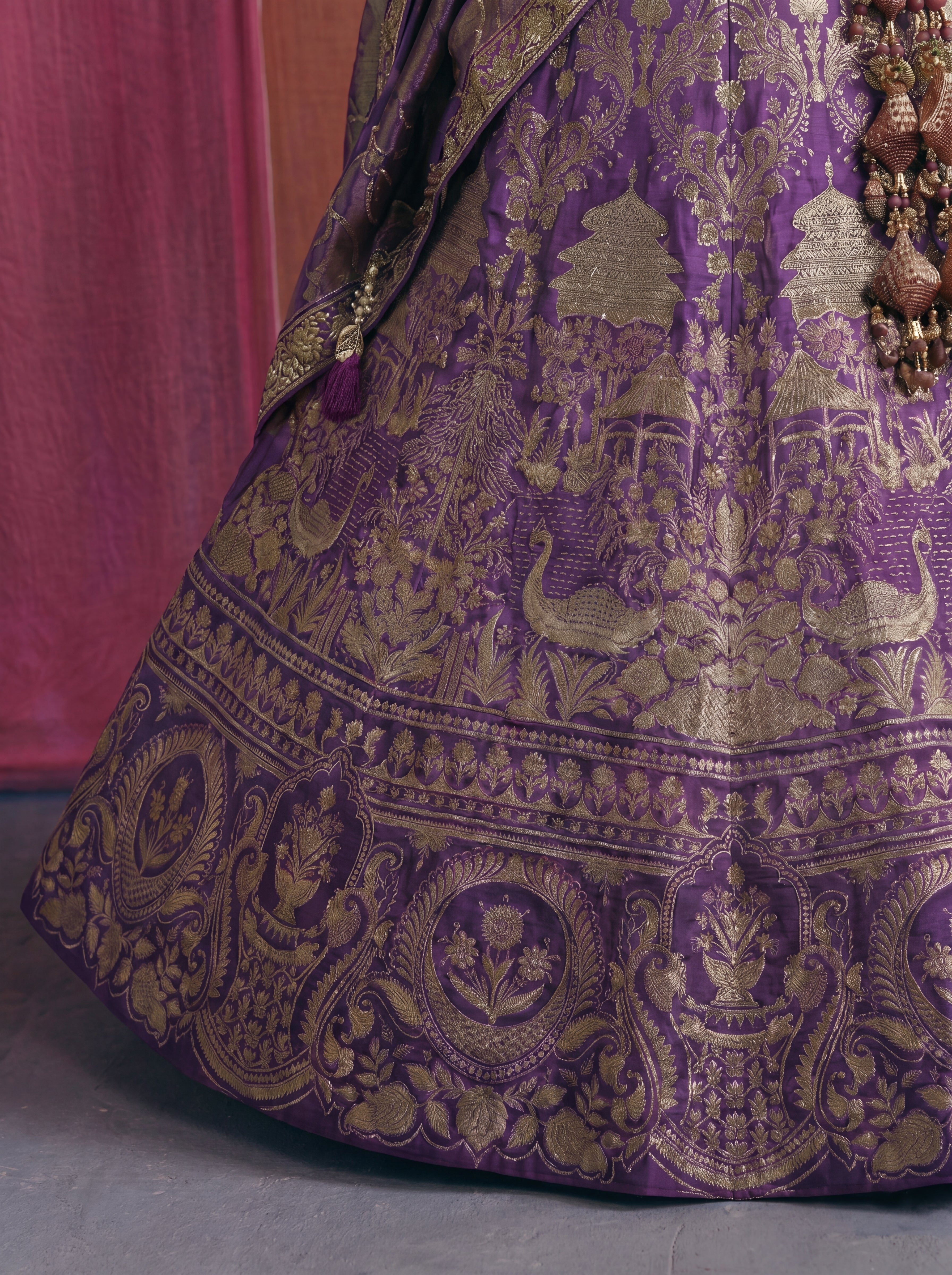 Purple Viscose Jacquard Weaving Bridal Lehenga Choli Set