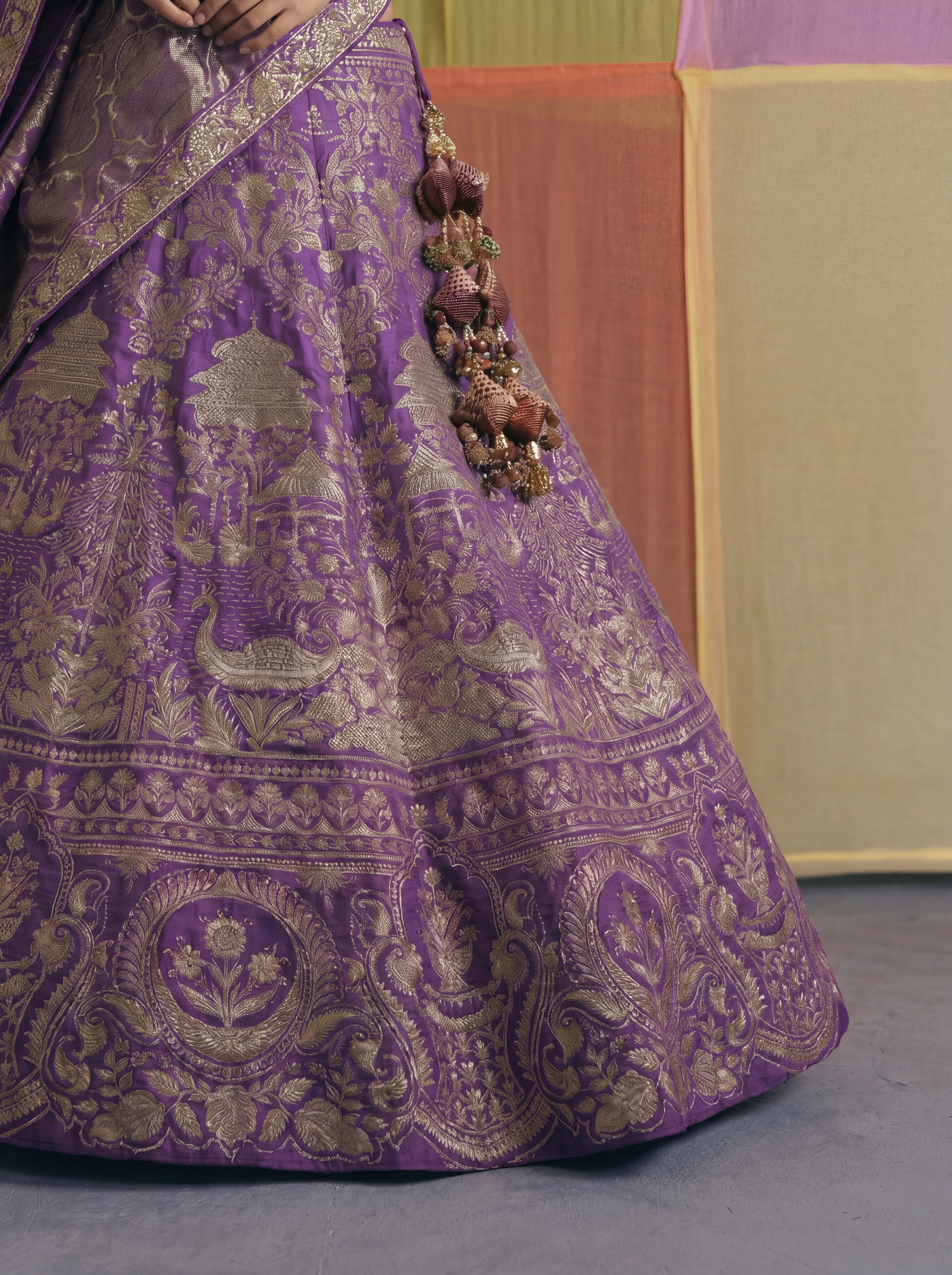Purple Viscose Jacquard Weaving Bridal Lehenga Choli Set