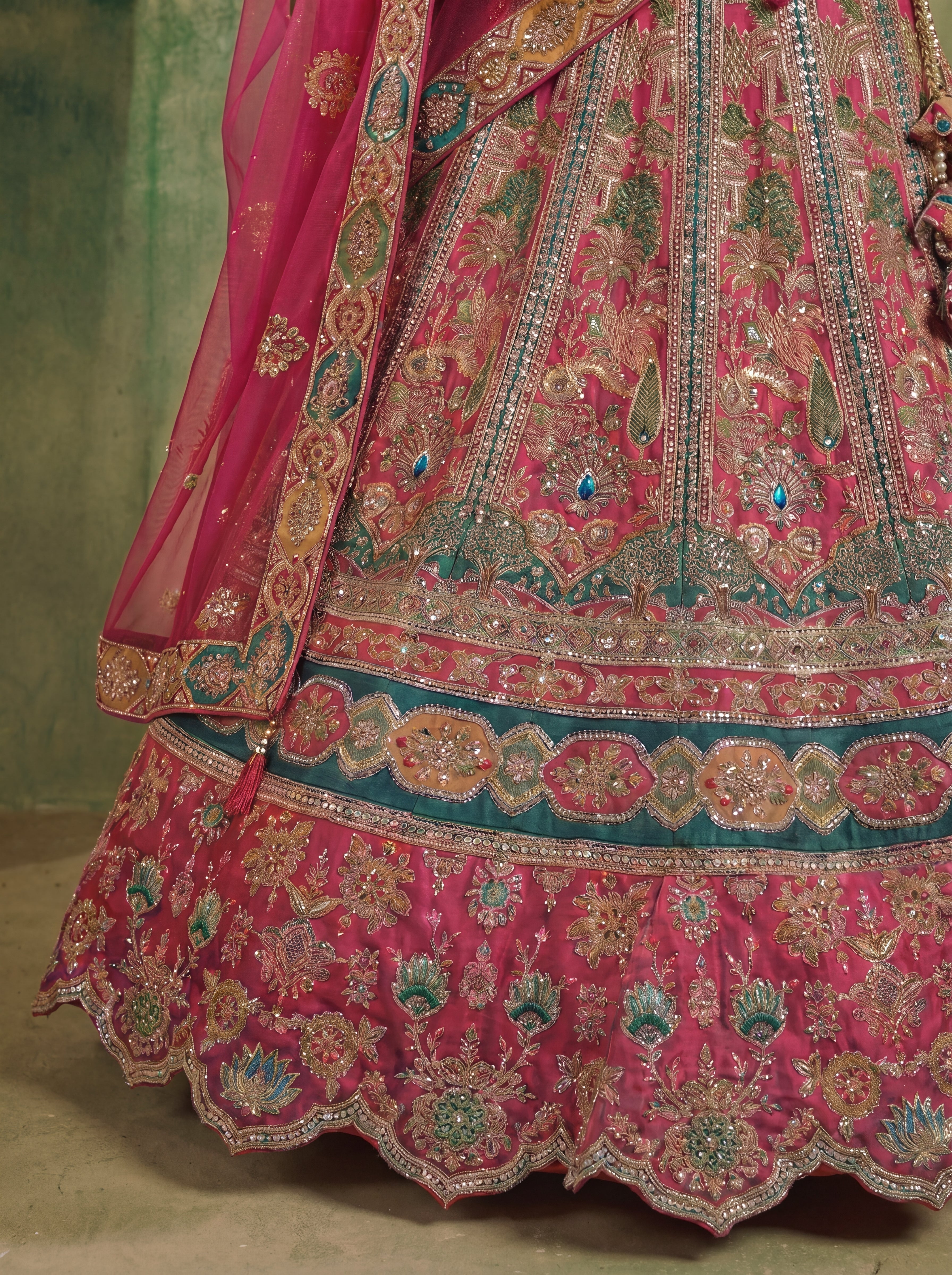Raspberry Pink Viscose Mirror Sequins Bridal Lehenga Choli Set