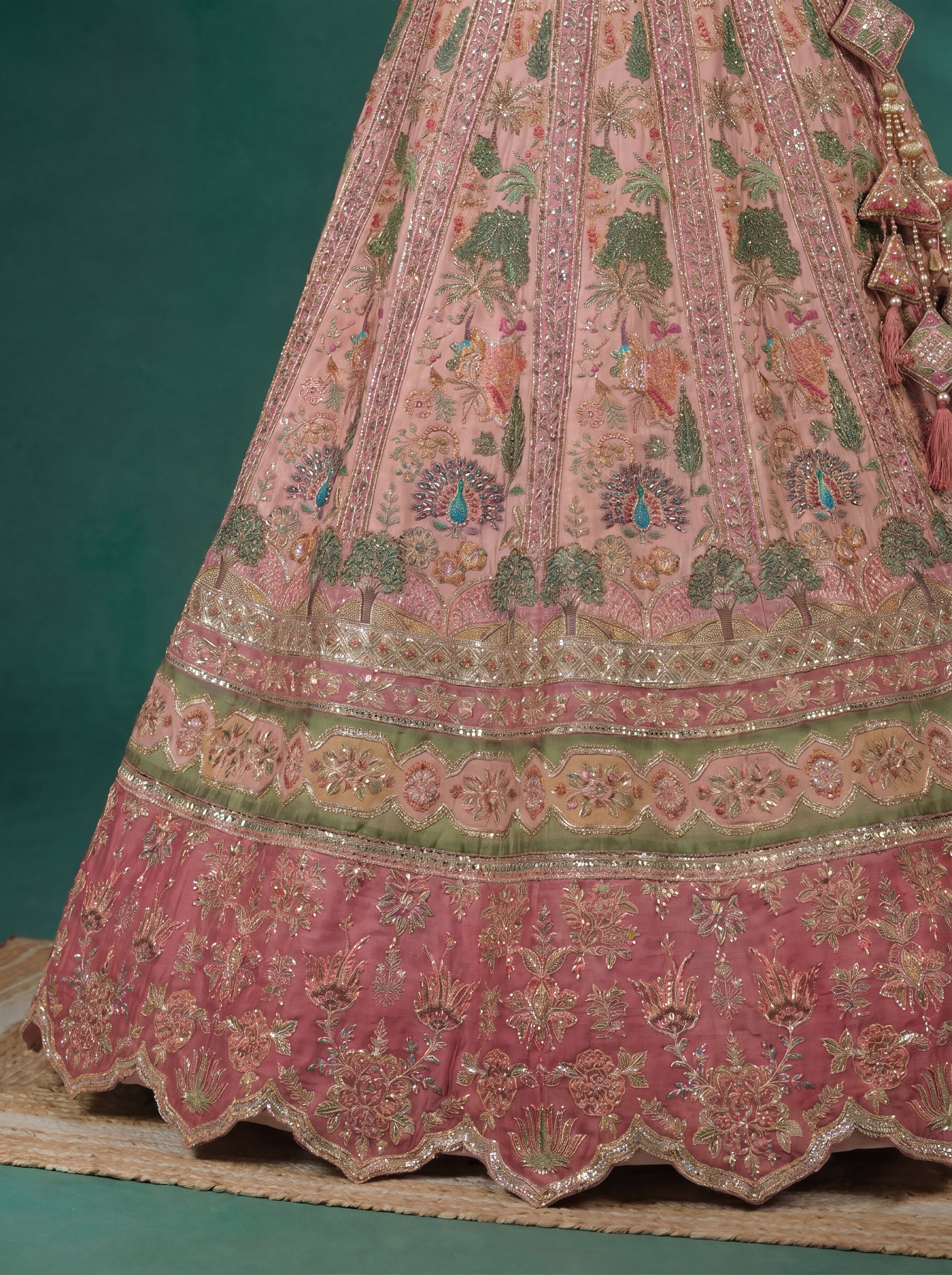 Pink Viscose Embroidered Mirror Work Bridal Lehenga Choli Set