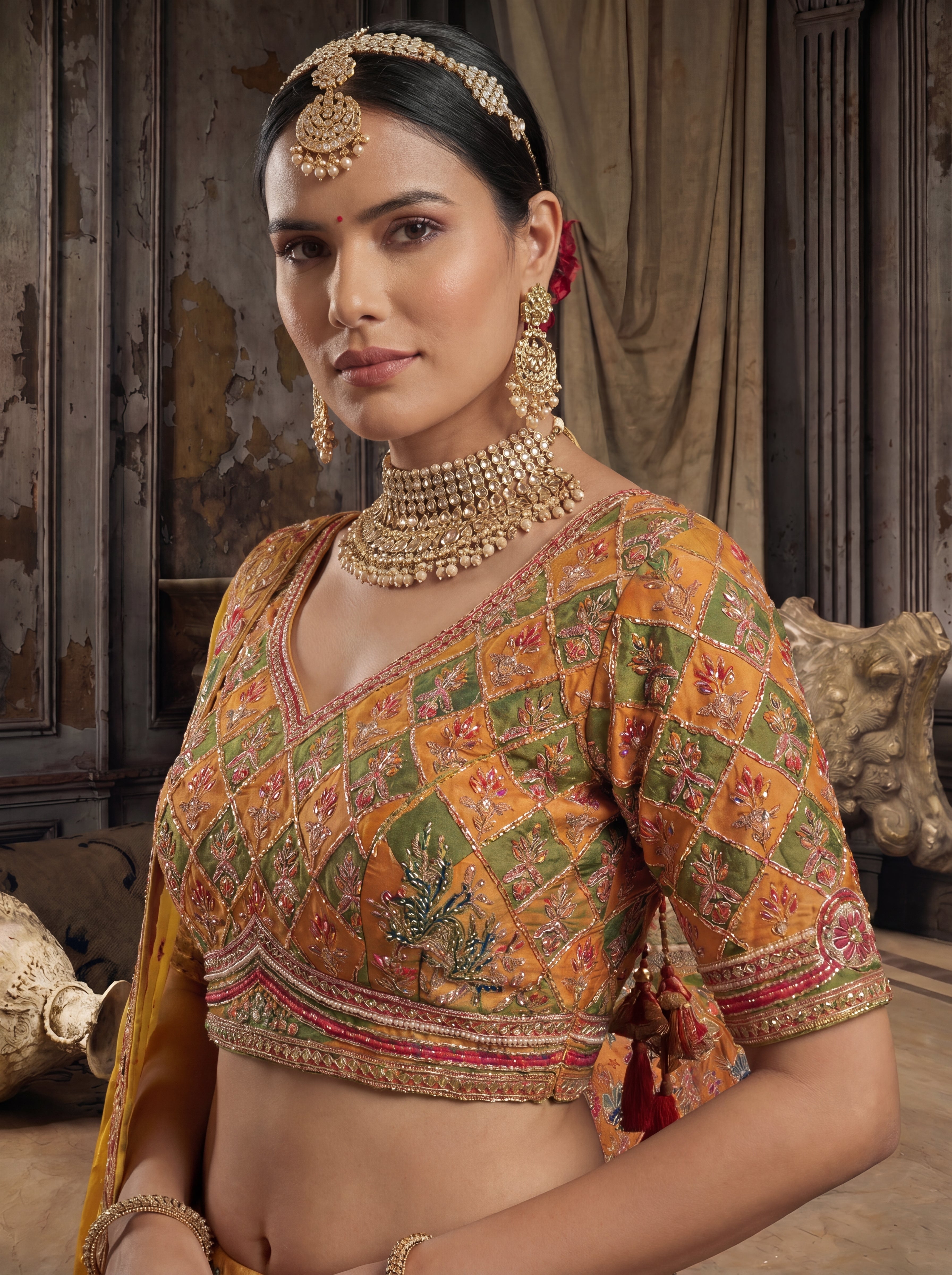 Mustard Gold Viscose Sequins Mirror Bridal Lehenga Choli Set