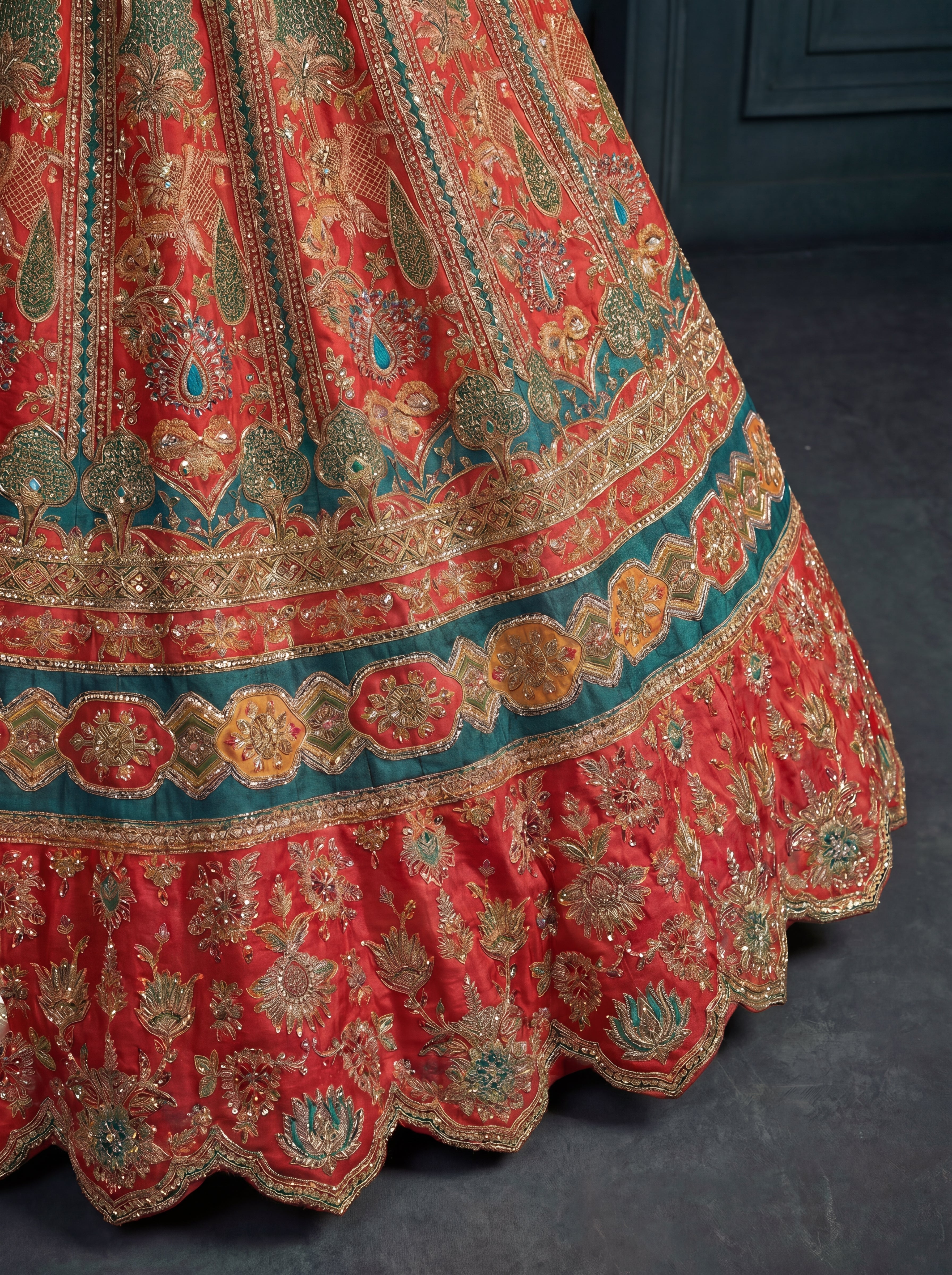 Crimson Red Viscose Sequins Mirror Bridal Lehenga Choli Set