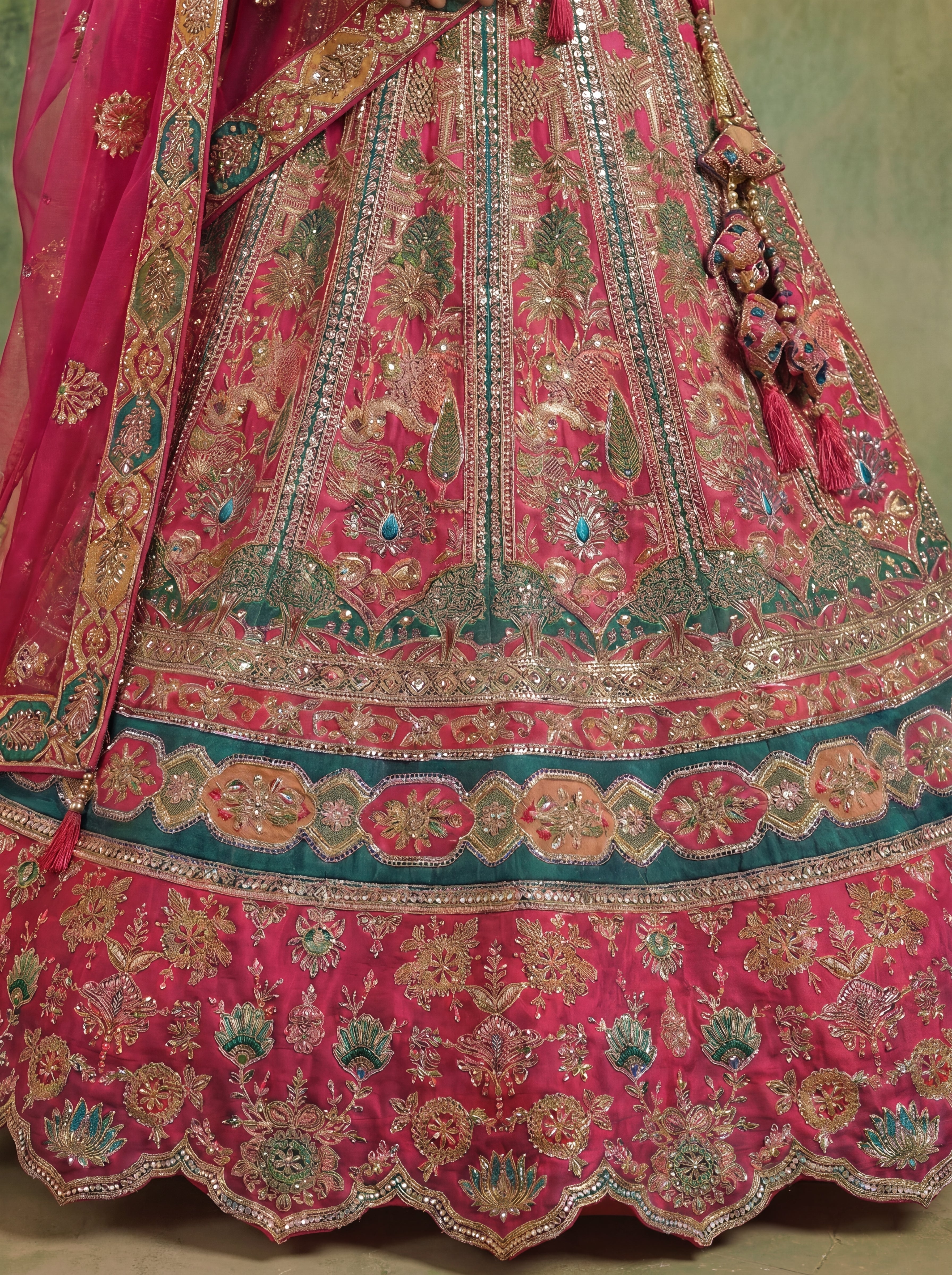 Raspberry Pink Viscose Mirror Sequins Bridal Lehenga Choli Set