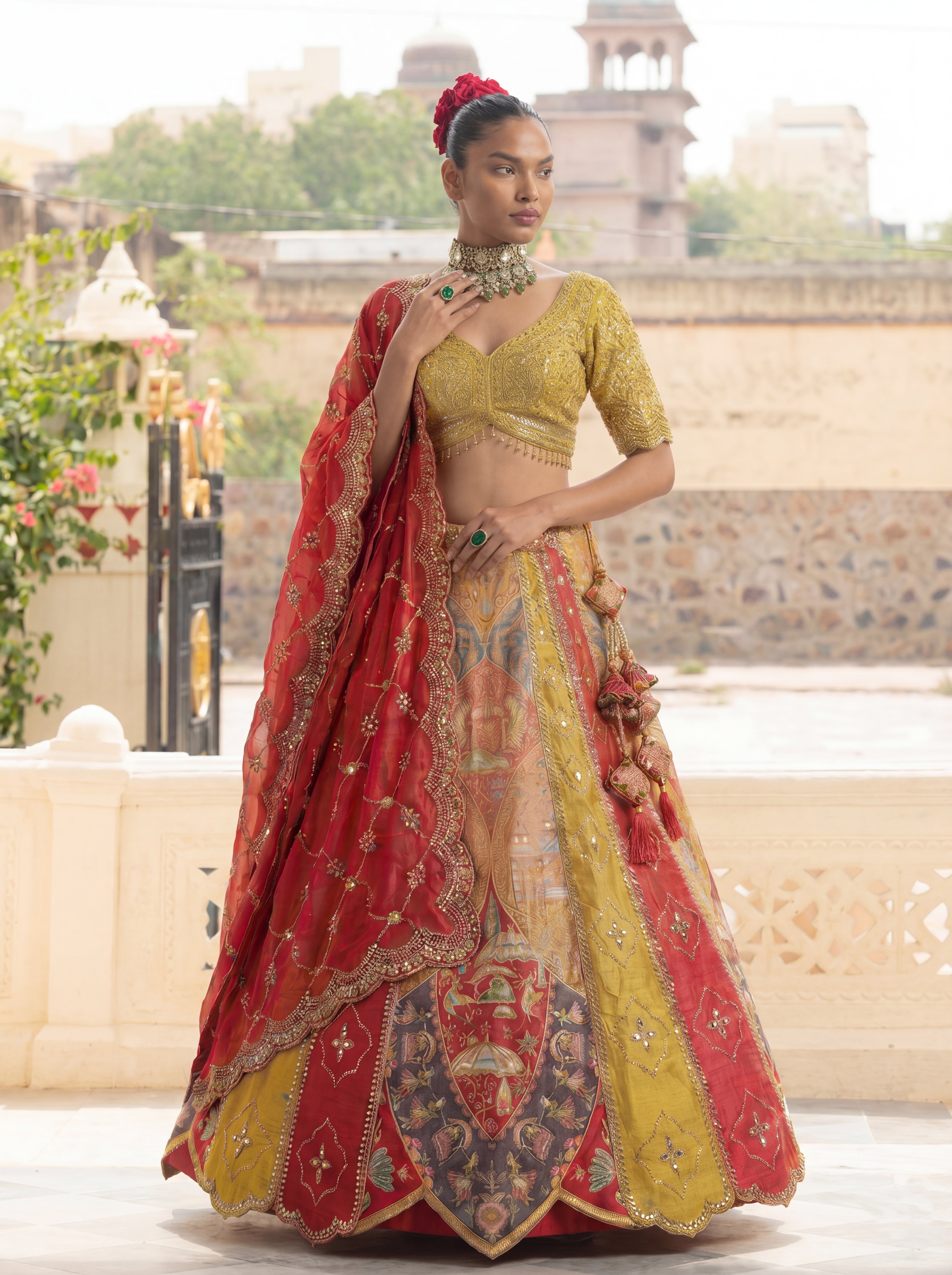 Multicolor Viscose Embroidered Mirror Work Bridal Lehenga Choli