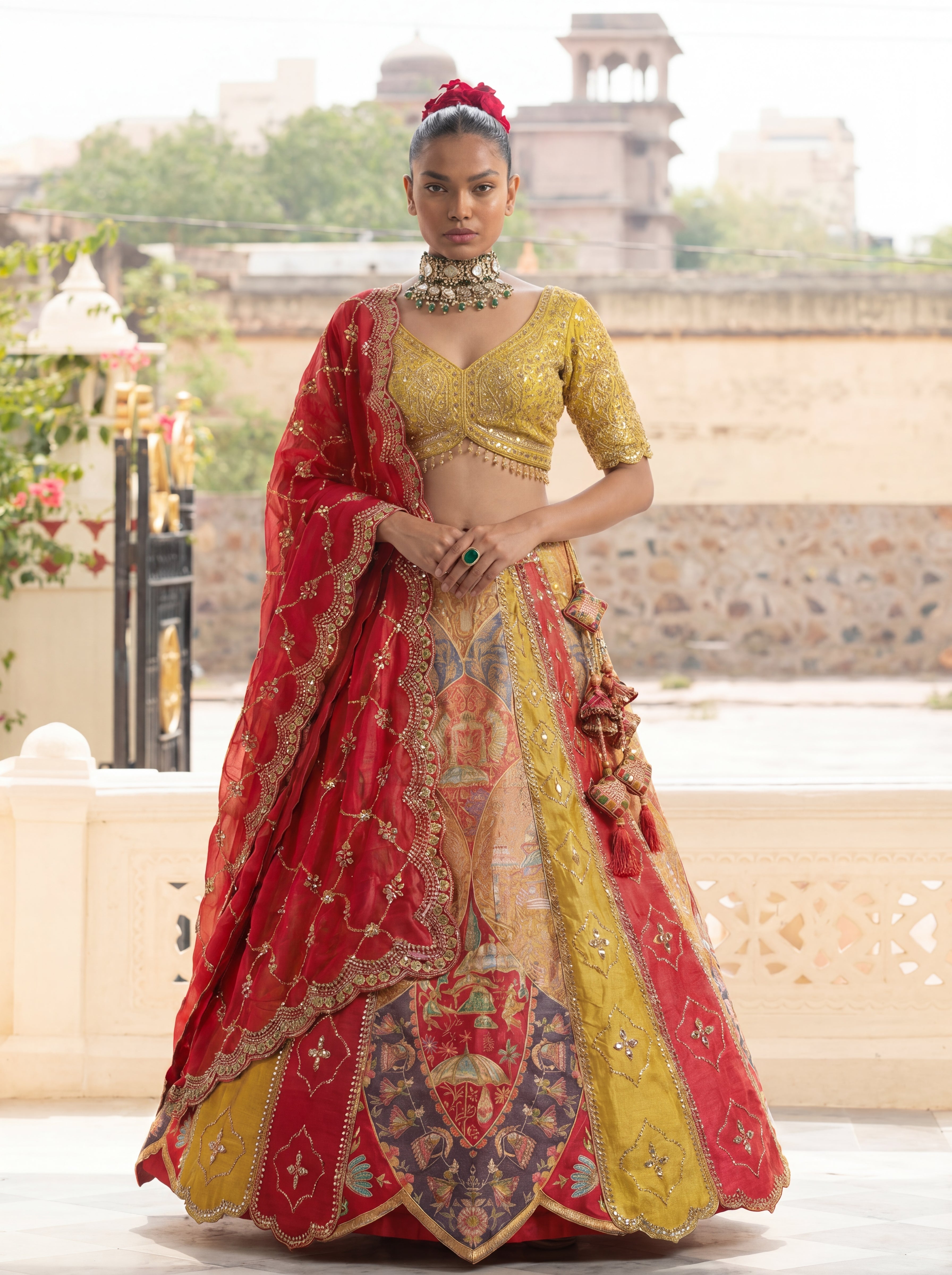 Multicolor Viscose Embroidered Mirror Work Bridal Lehenga Choli
