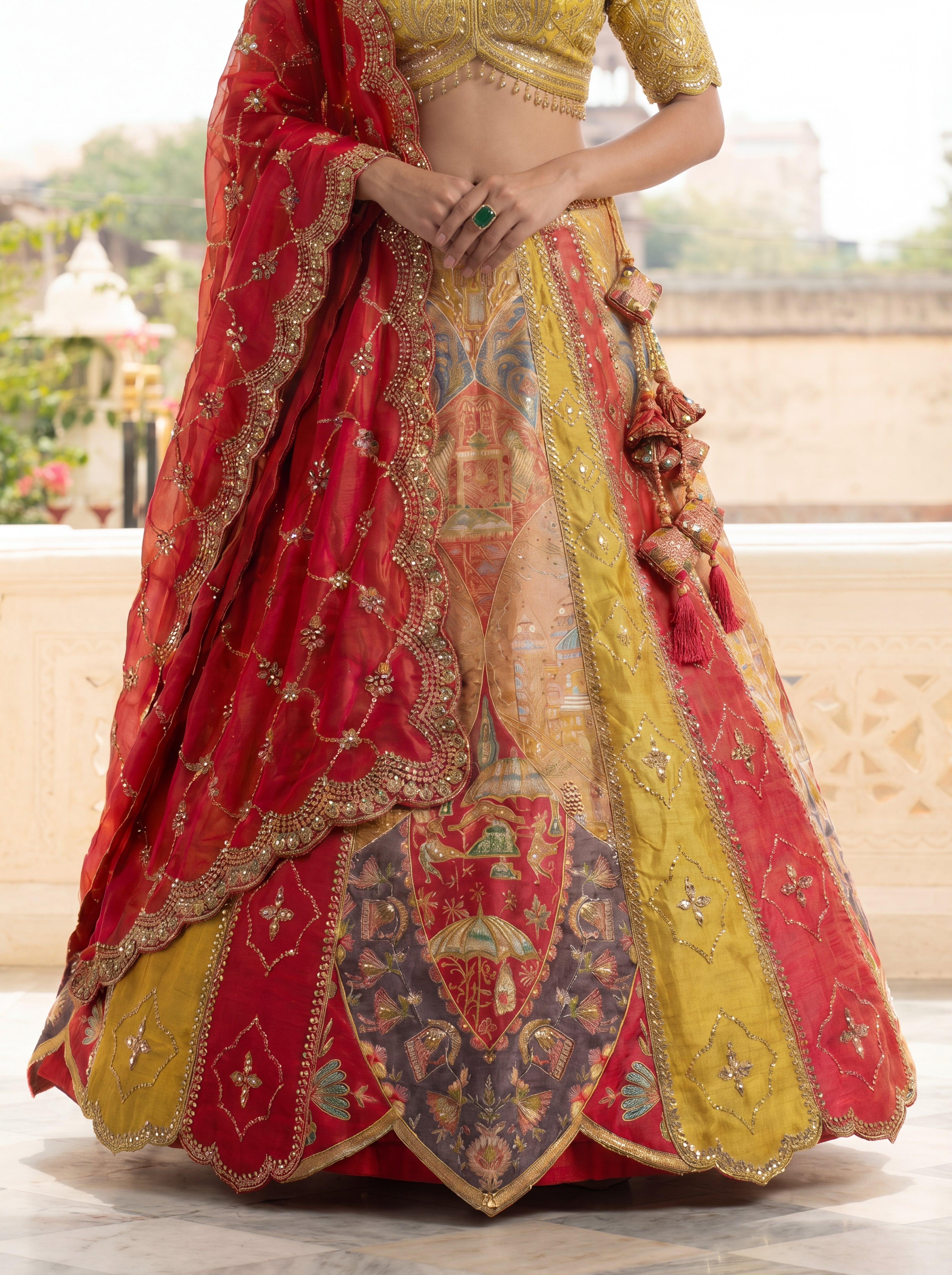 Multicolor Viscose Embroidered Mirror Work Bridal Lehenga Choli