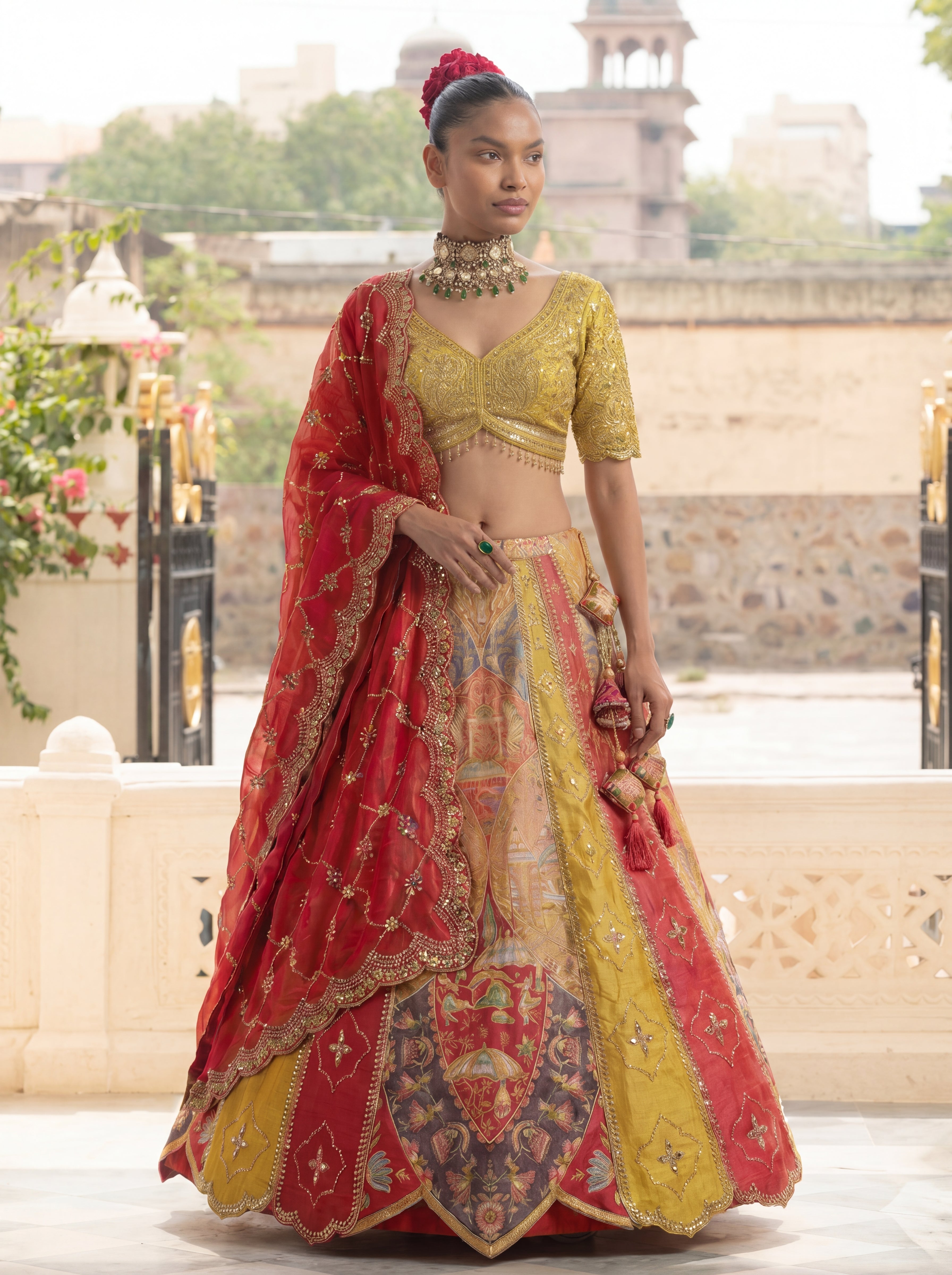 Multicolor Viscose Embroidered Mirror Work Bridal Lehenga Choli