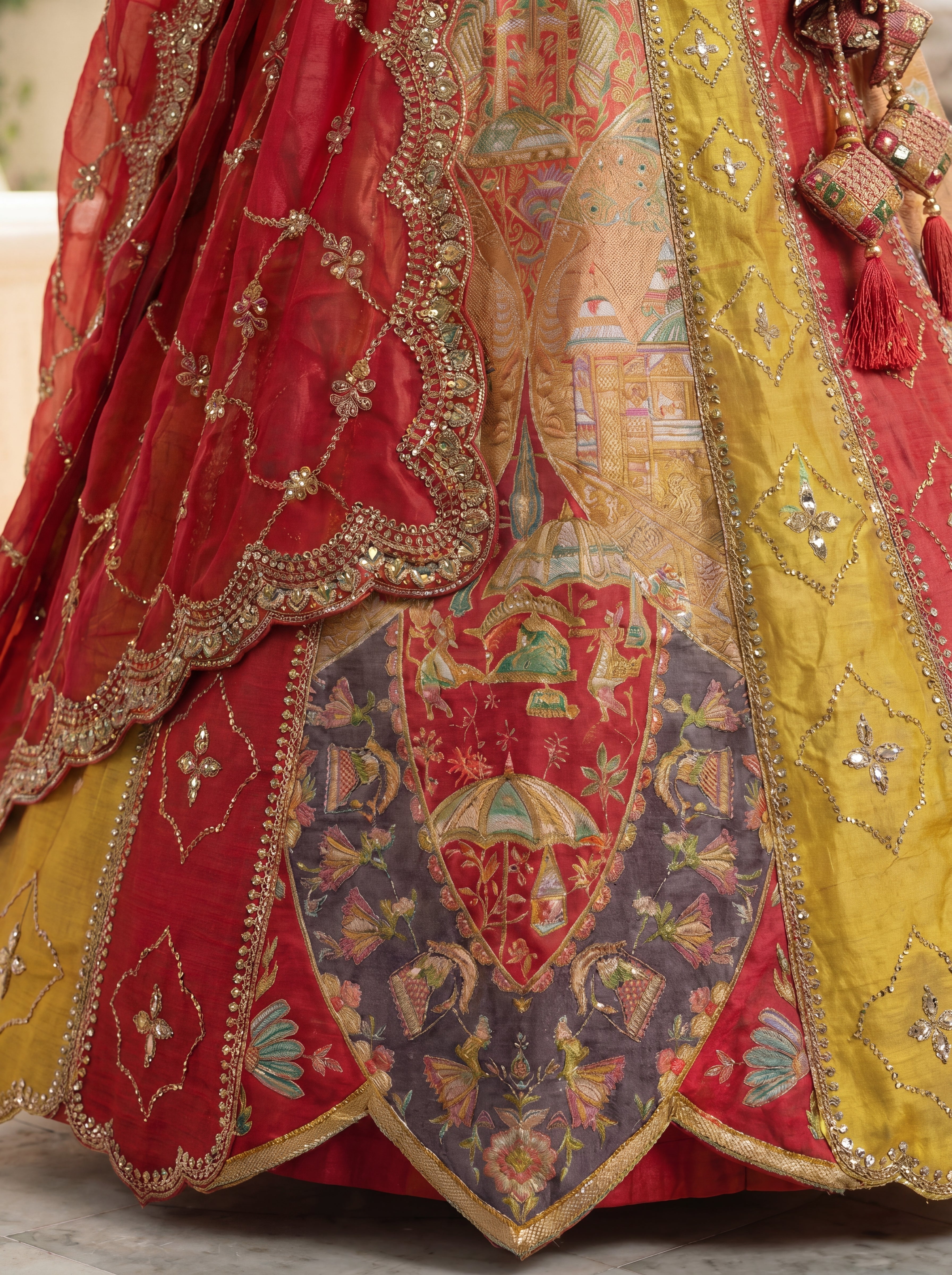 Multicolor Viscose Embroidered Mirror Work Bridal Lehenga Choli