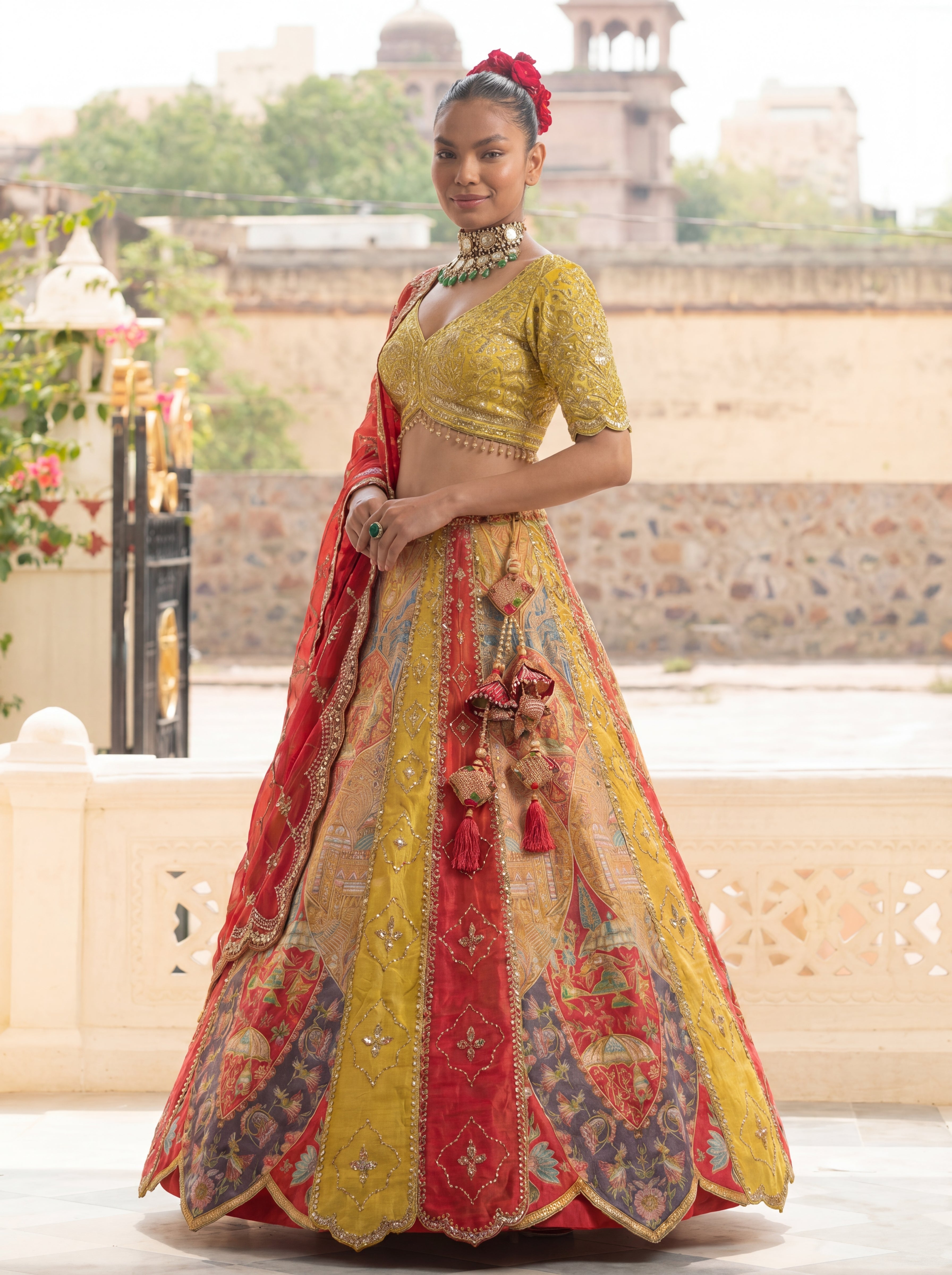 Multicolor Viscose Embroidered Mirror Work Bridal Lehenga Choli