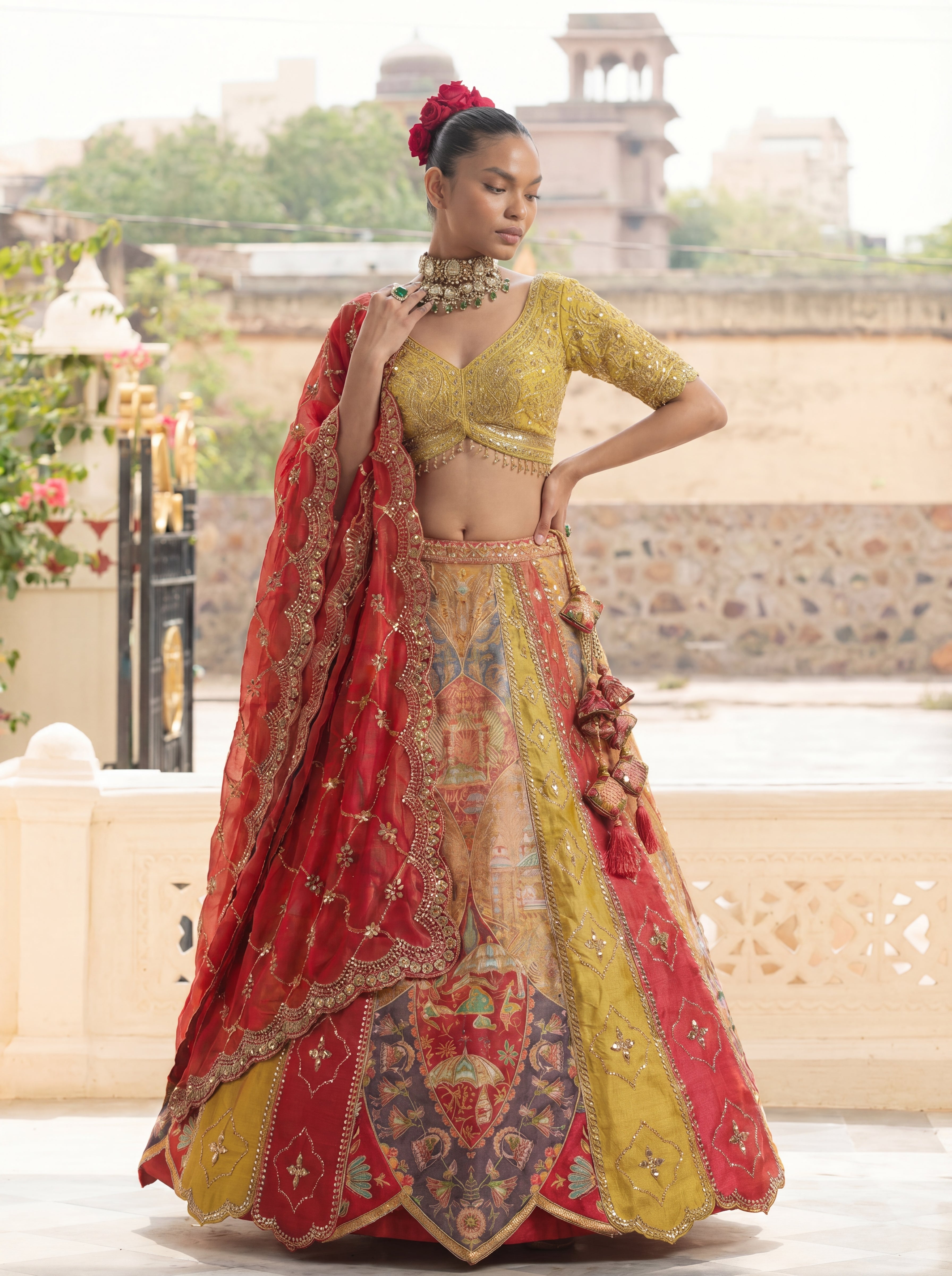 Multicolor Viscose Embroidered Mirror Work Bridal Lehenga Choli