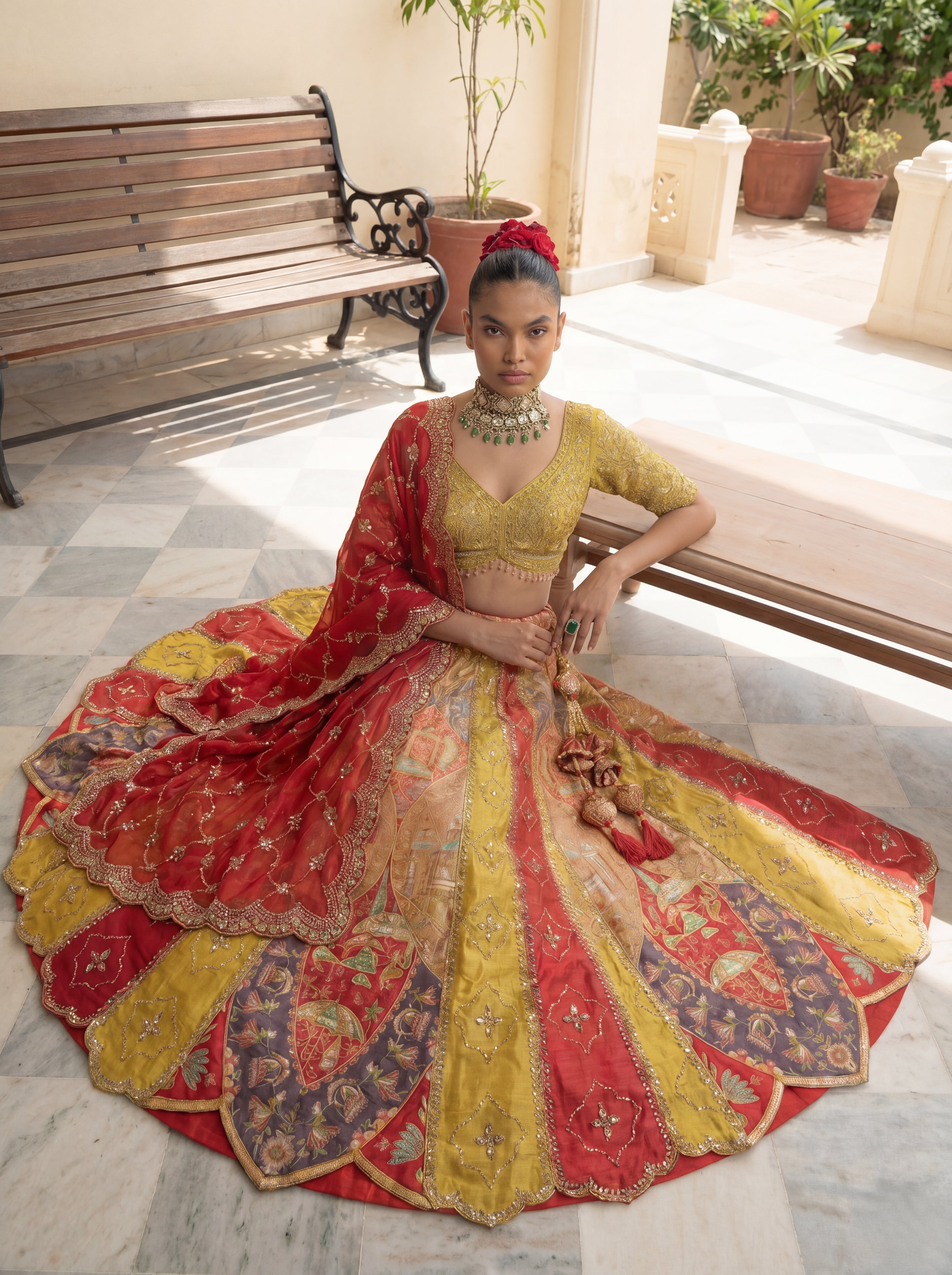 Multicolor Viscose Embroidered Mirror Work Bridal Lehenga Choli