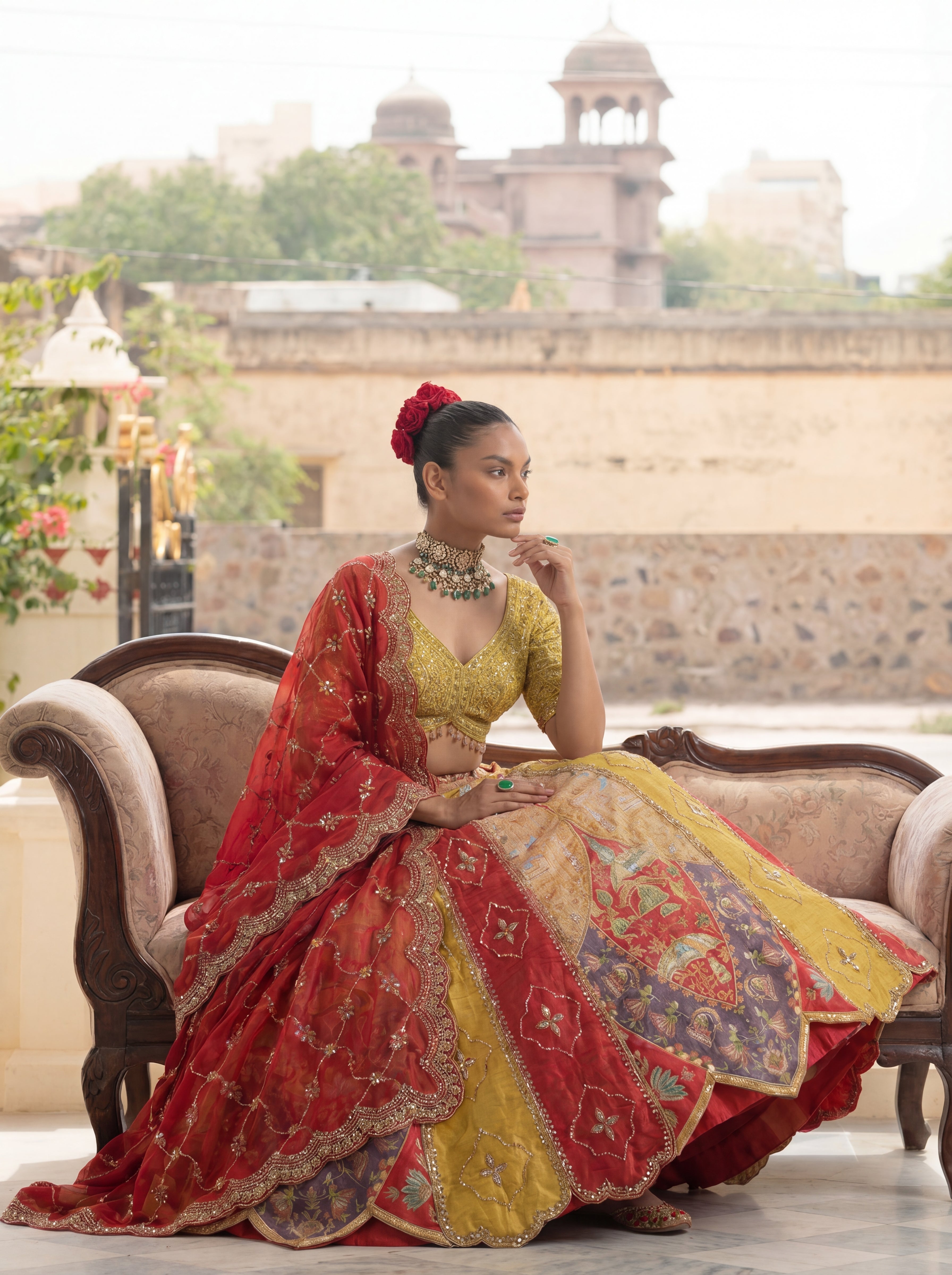 Multicolor Viscose Embroidered Mirror Work Bridal Lehenga Choli