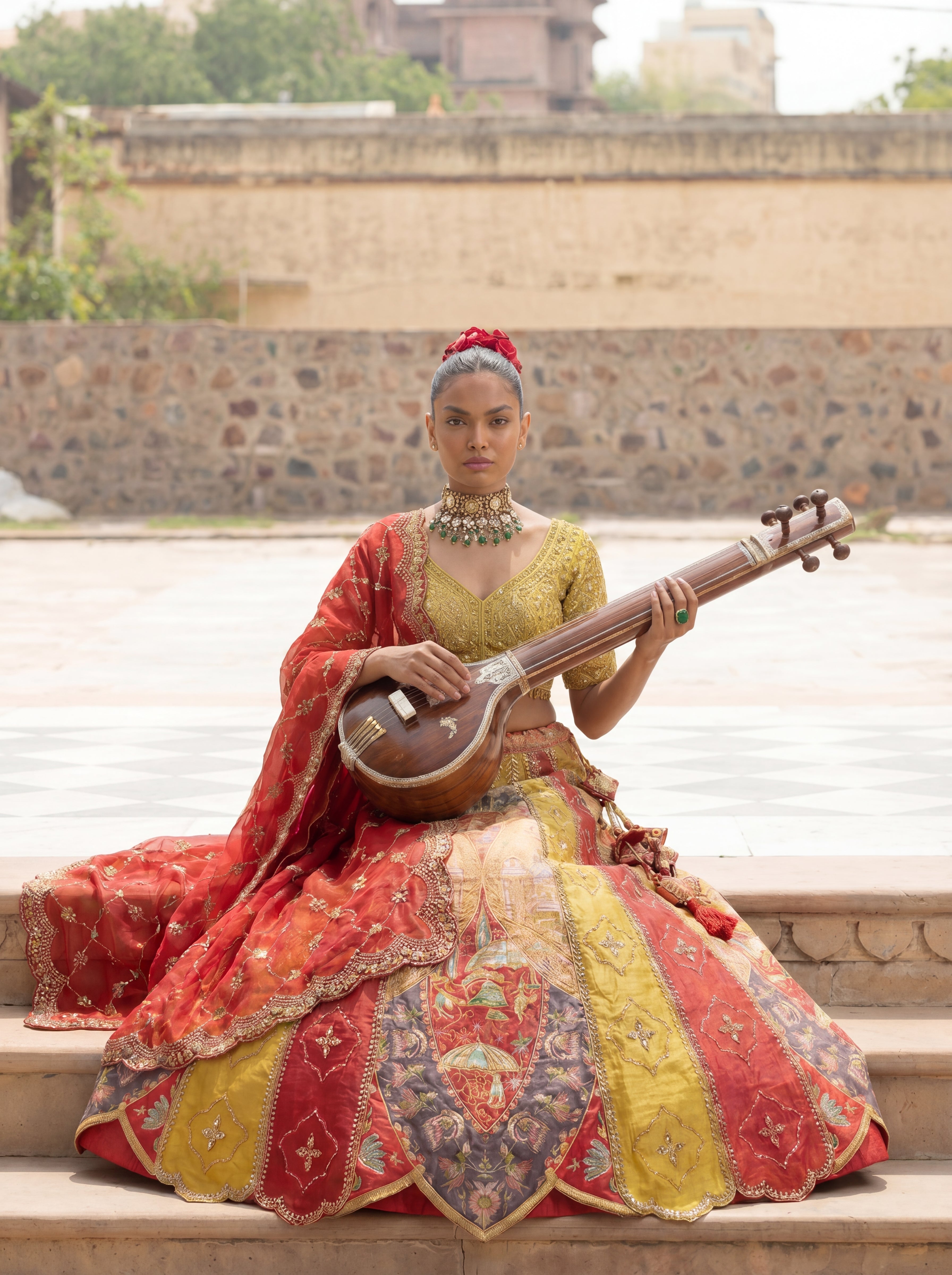 Multicolor Viscose Embroidered Mirror Work Bridal Lehenga Choli