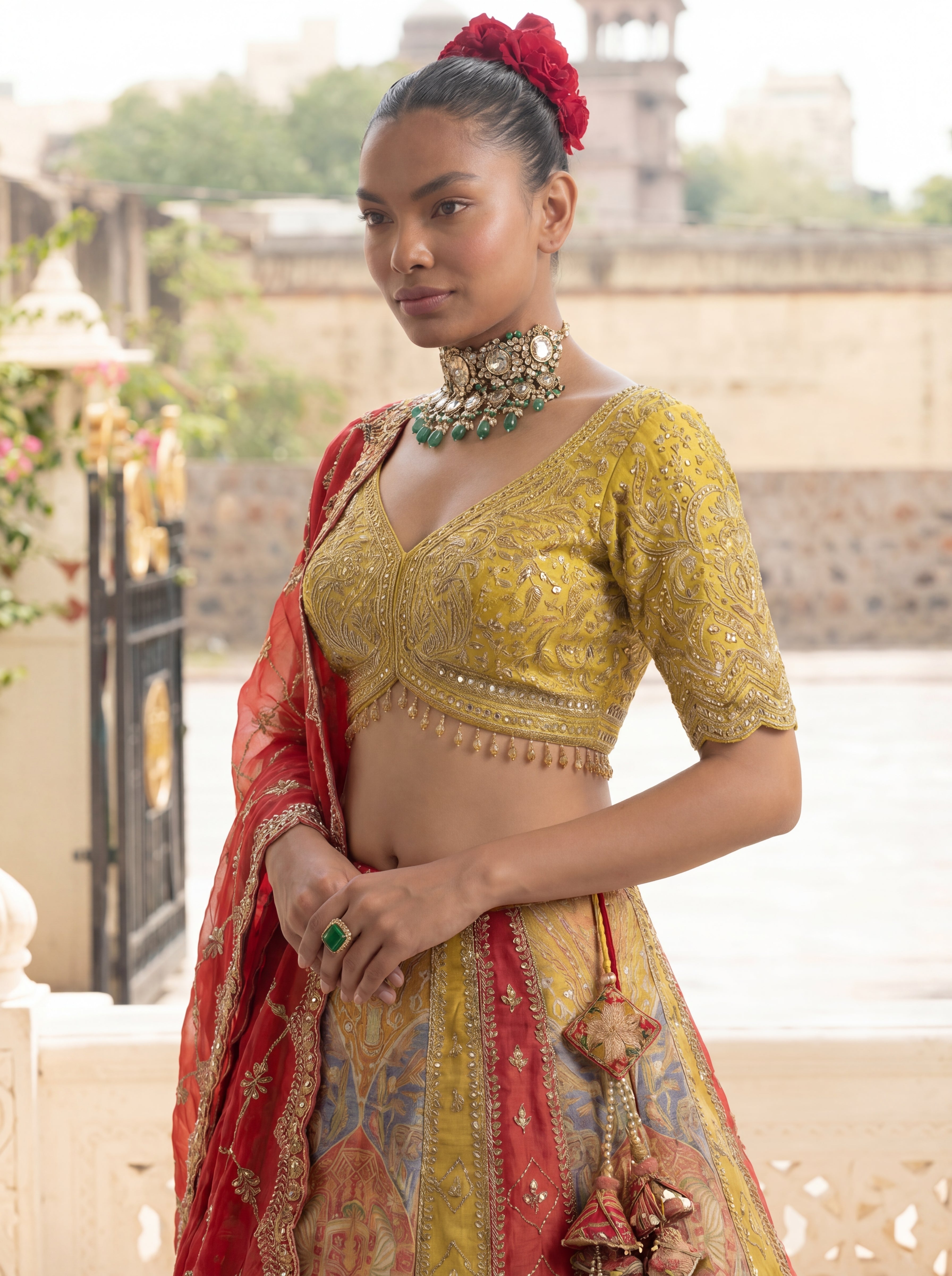 Multicolor Viscose Embroidered Mirror Work Bridal Lehenga Choli