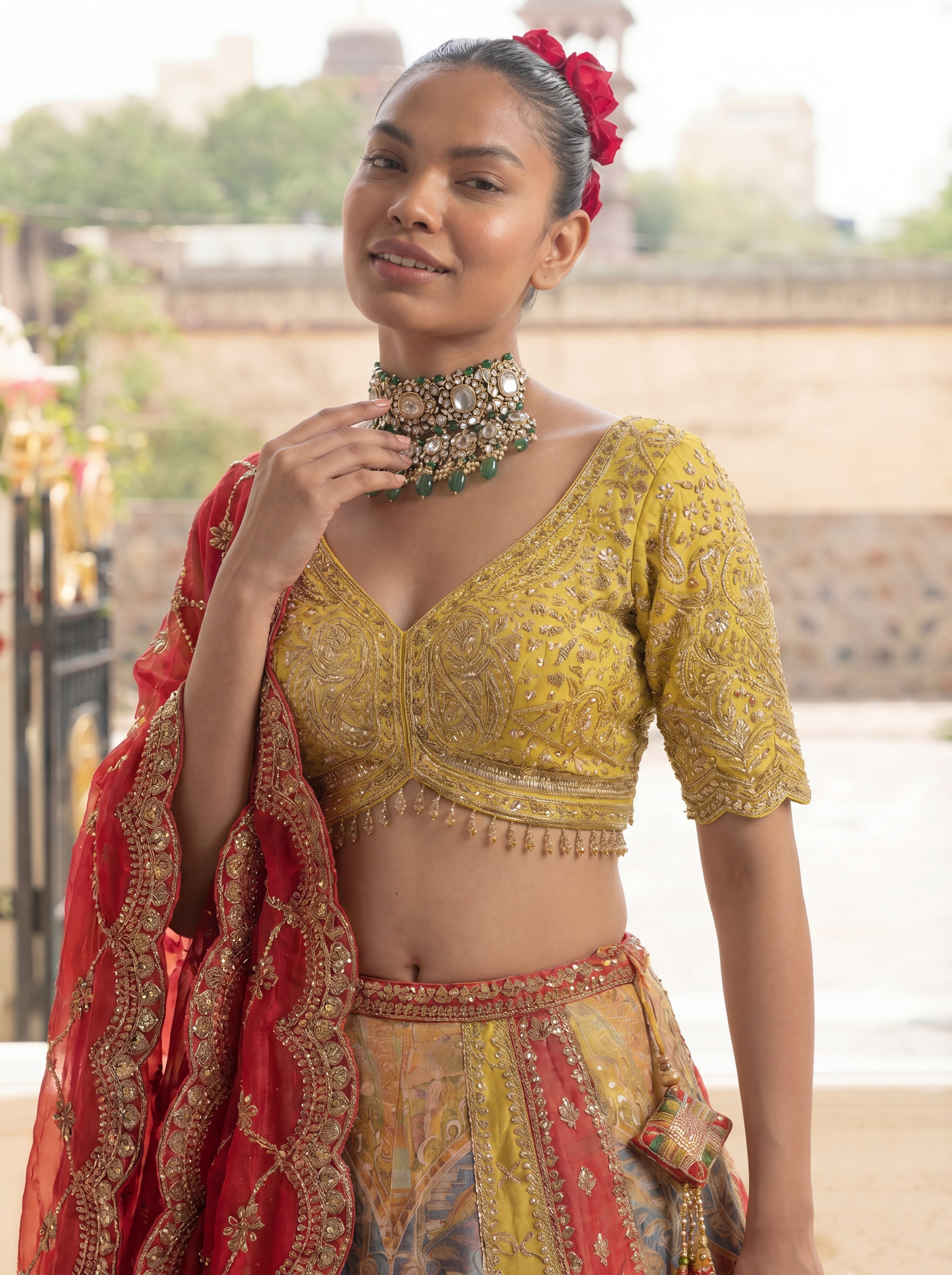 Multicolor Viscose Embroidered Mirror Work Bridal Lehenga Choli