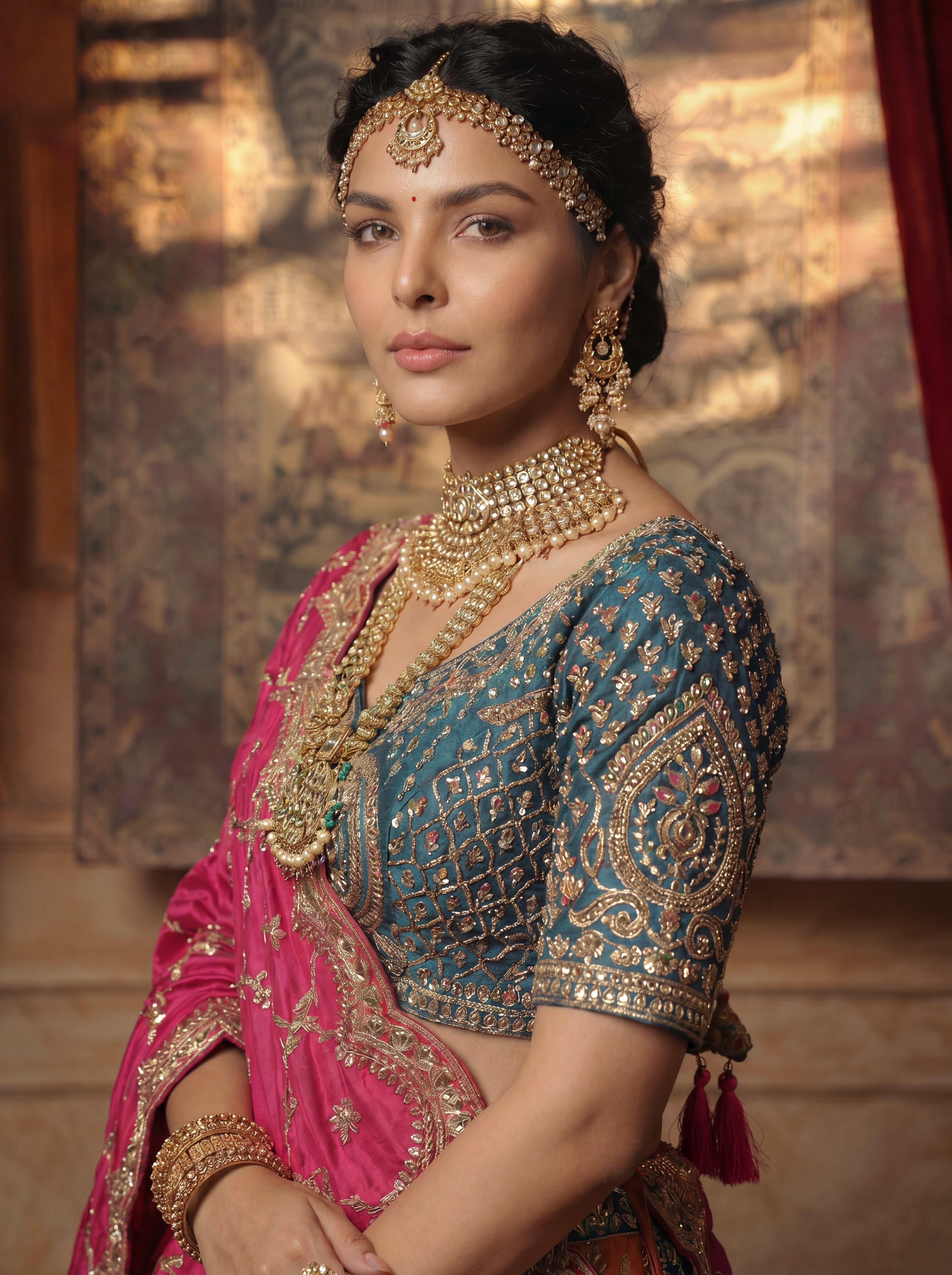Multicolored Viscose Mirror Sequins Bridal Lehenga Choli Set