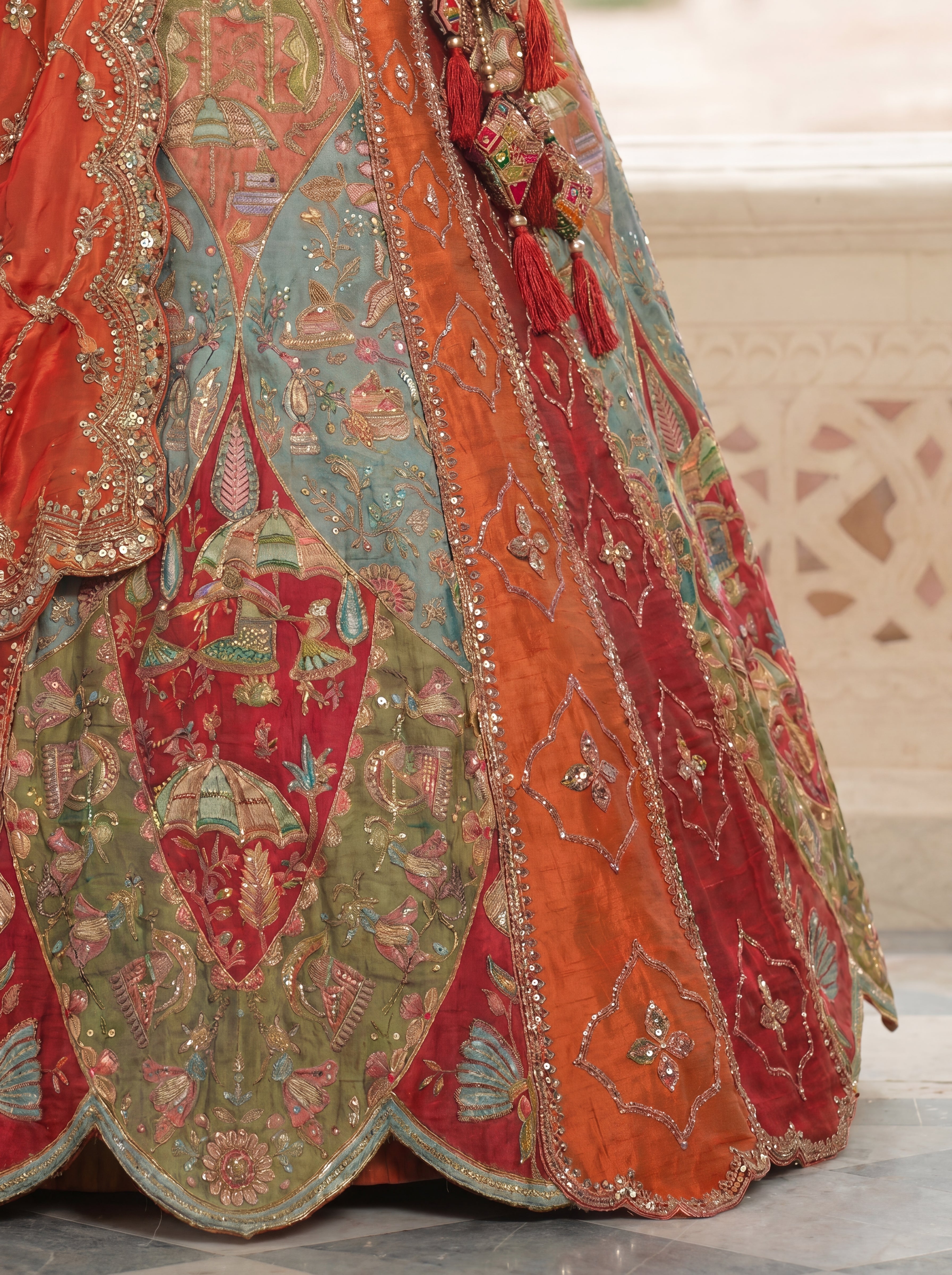 Multicolored Viscose Sequins Mirror Bridal Lehenga Choli Set