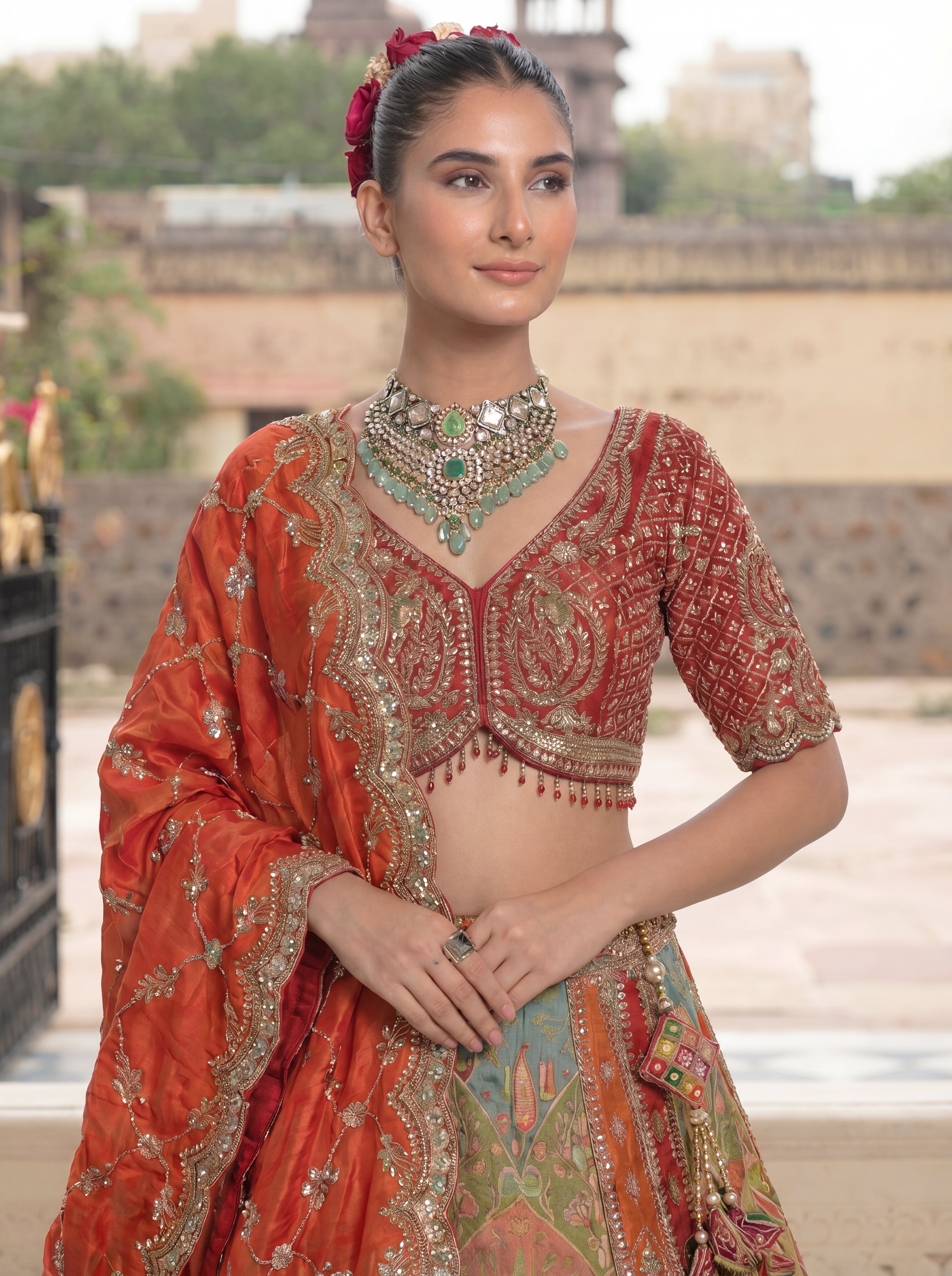 Multicolored Viscose Sequins Mirror Bridal Lehenga Choli Set