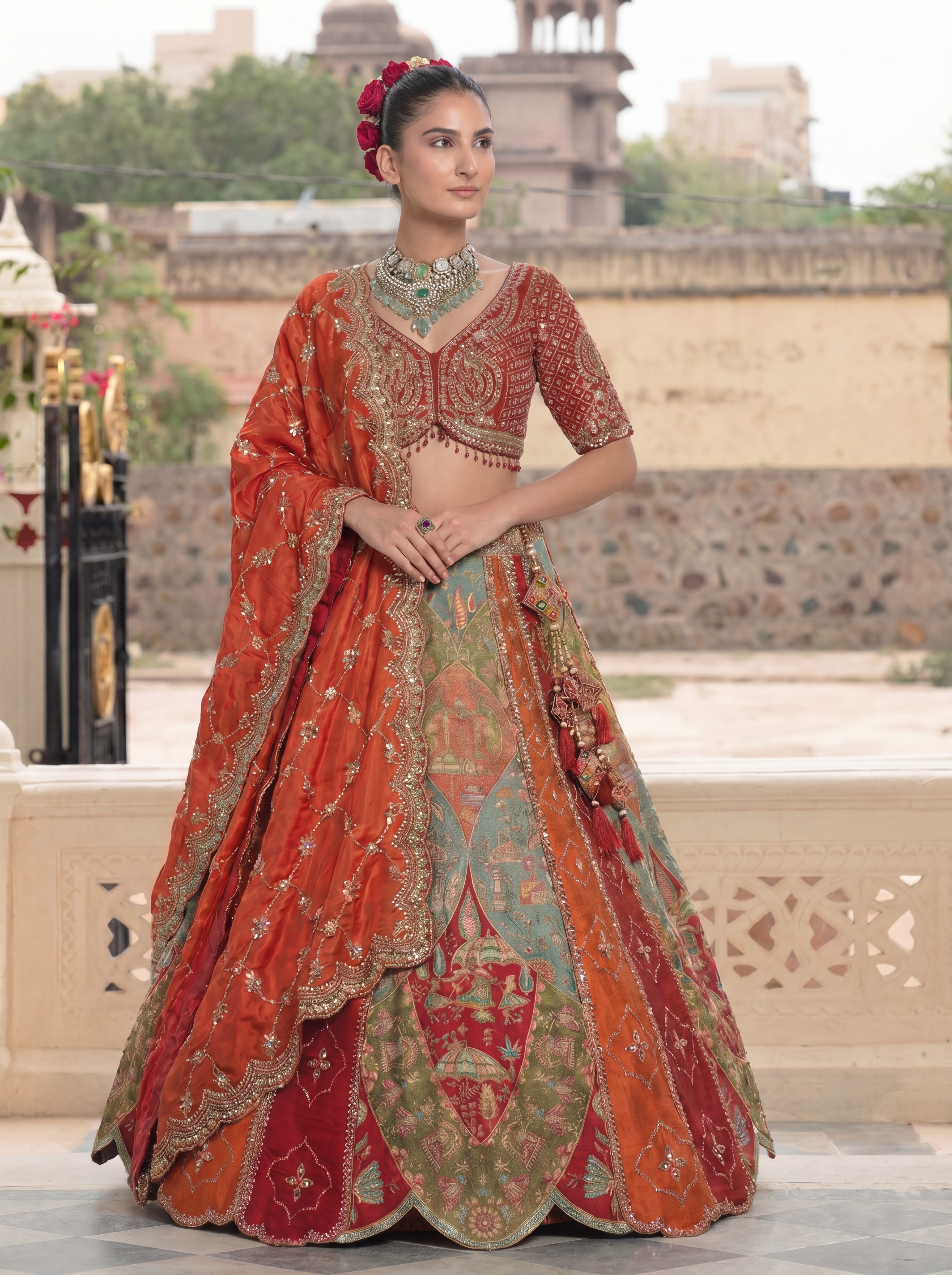 Multicolored Viscose Sequins Mirror Bridal Lehenga Choli Set