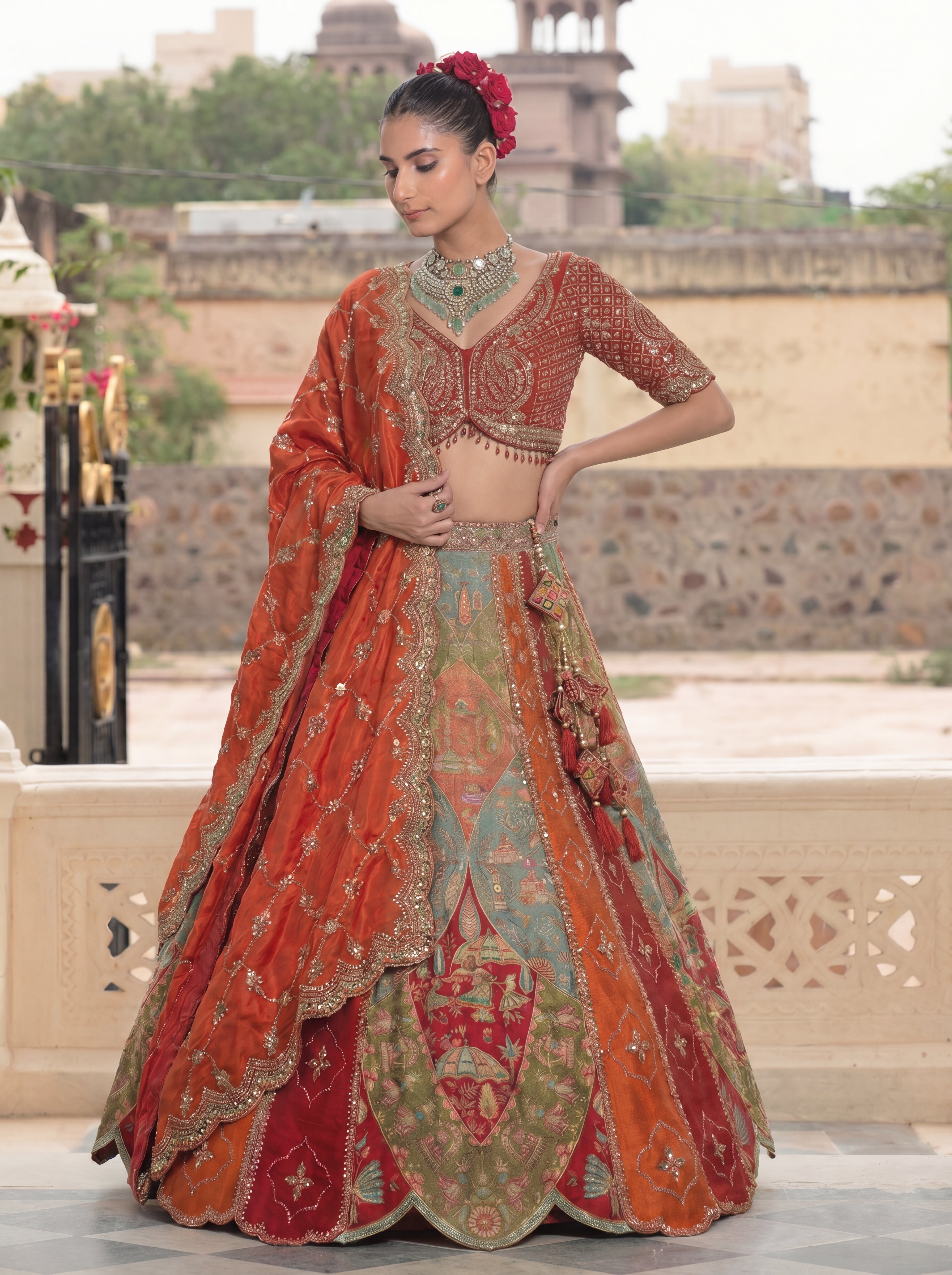 Multicolored Viscose Sequins Mirror Bridal Lehenga Choli Set