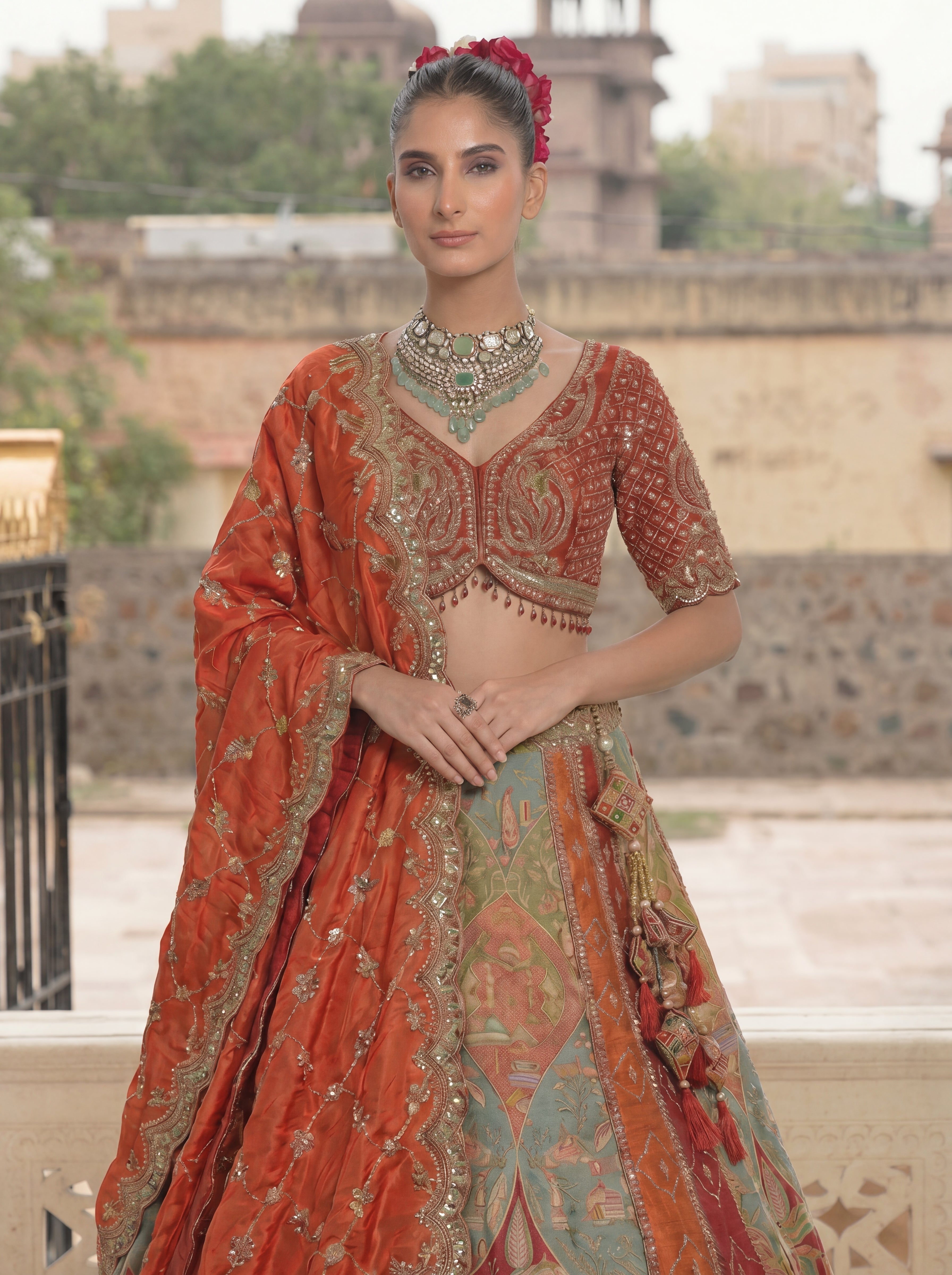 Multicolored Viscose Sequins Mirror Bridal Lehenga Choli Set
