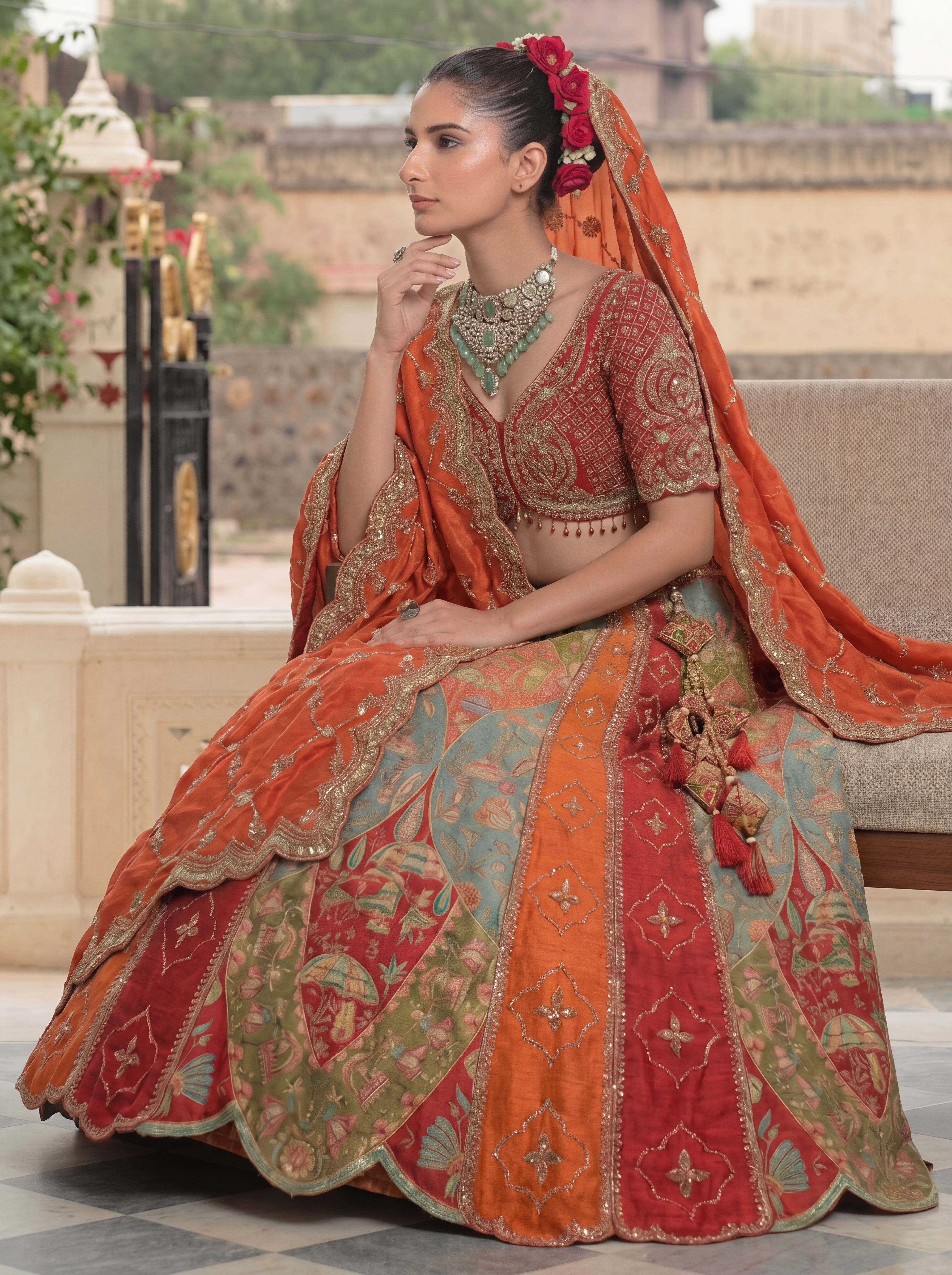 Multicolored Viscose Sequins Mirror Bridal Lehenga Choli Set