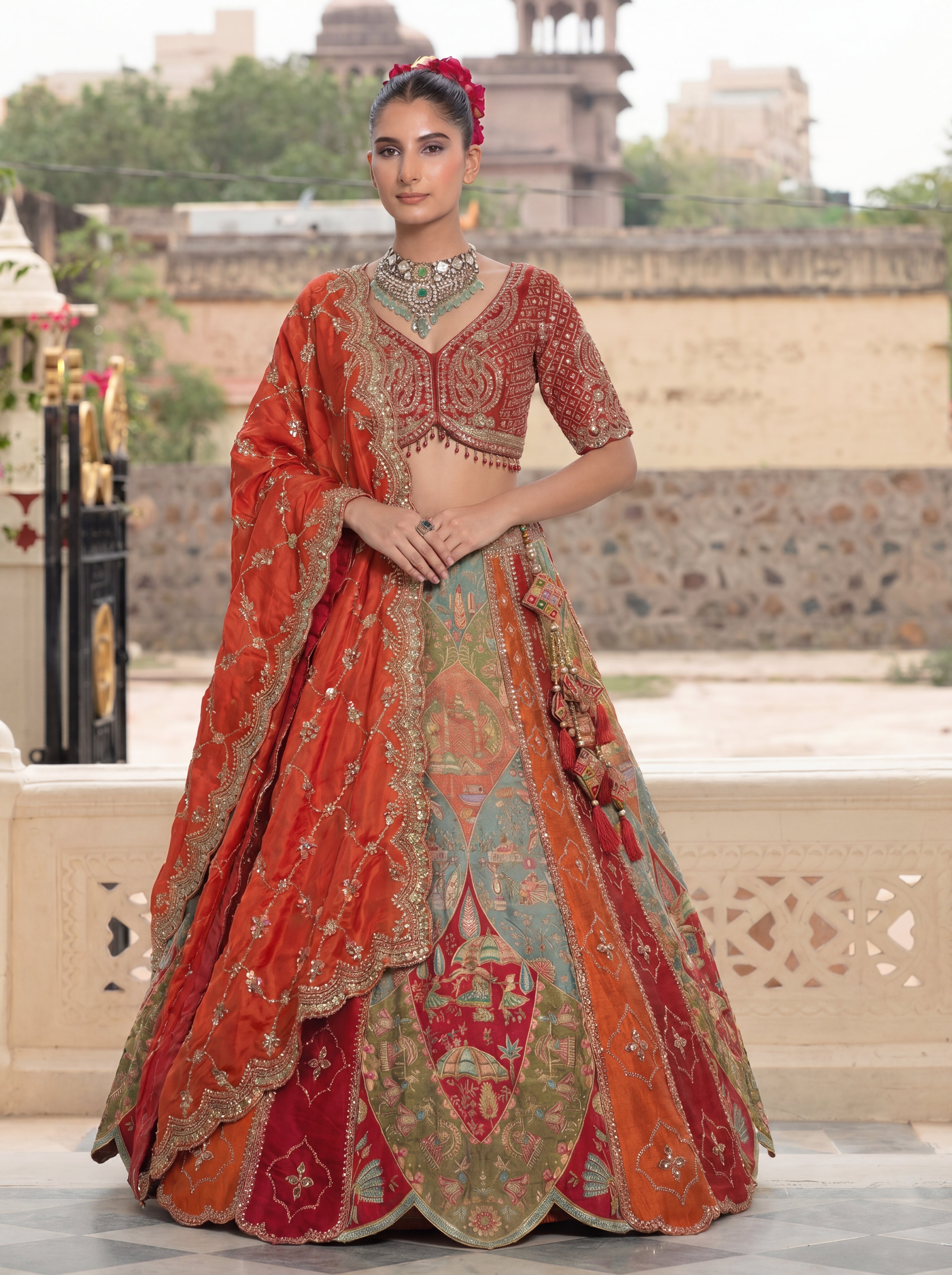 Multicolored Viscose Sequins Mirror Bridal Lehenga Choli Set