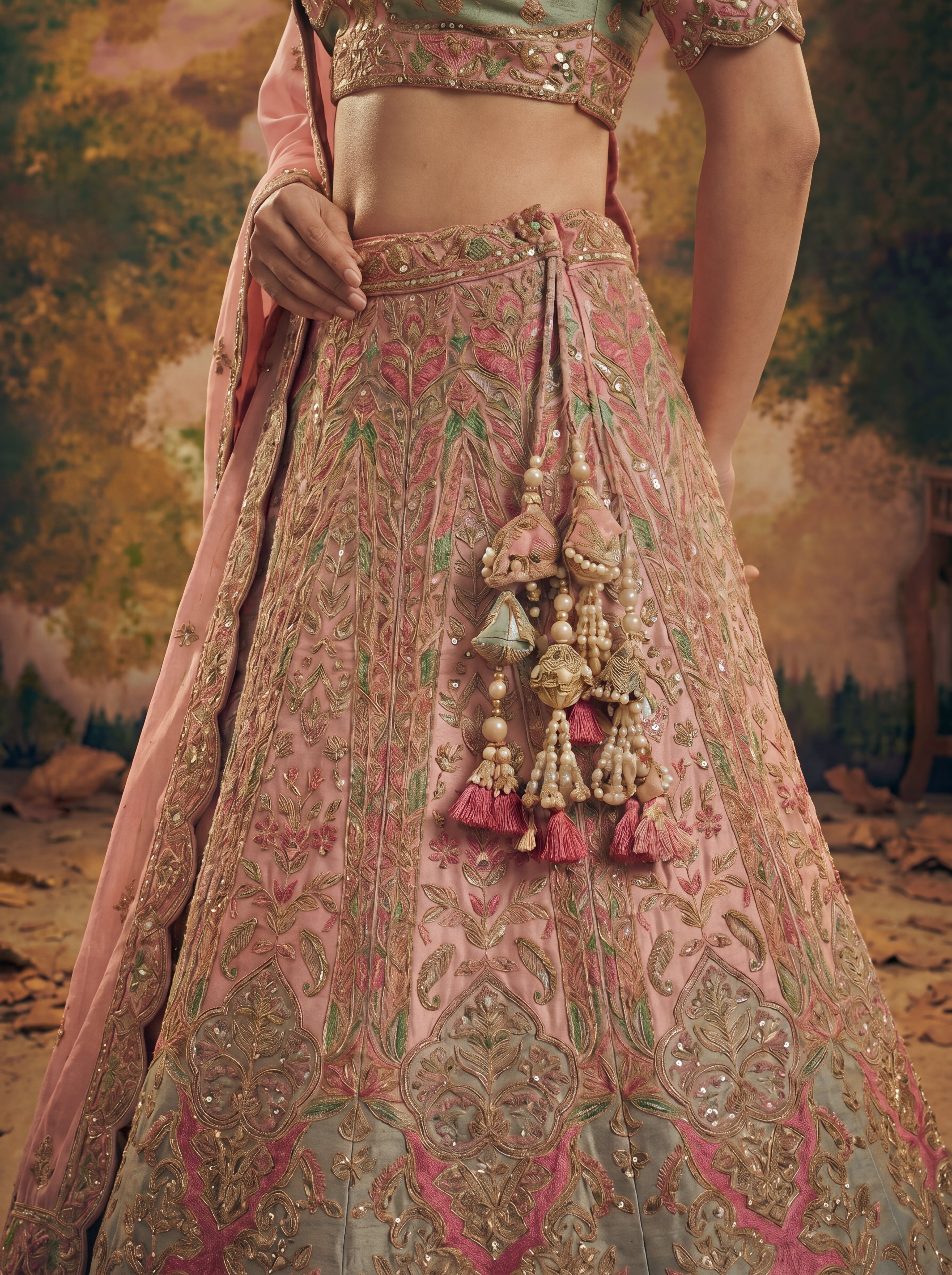 Blush Pink Viscose Sequins Mirror Bridal Lehenga Choli Set