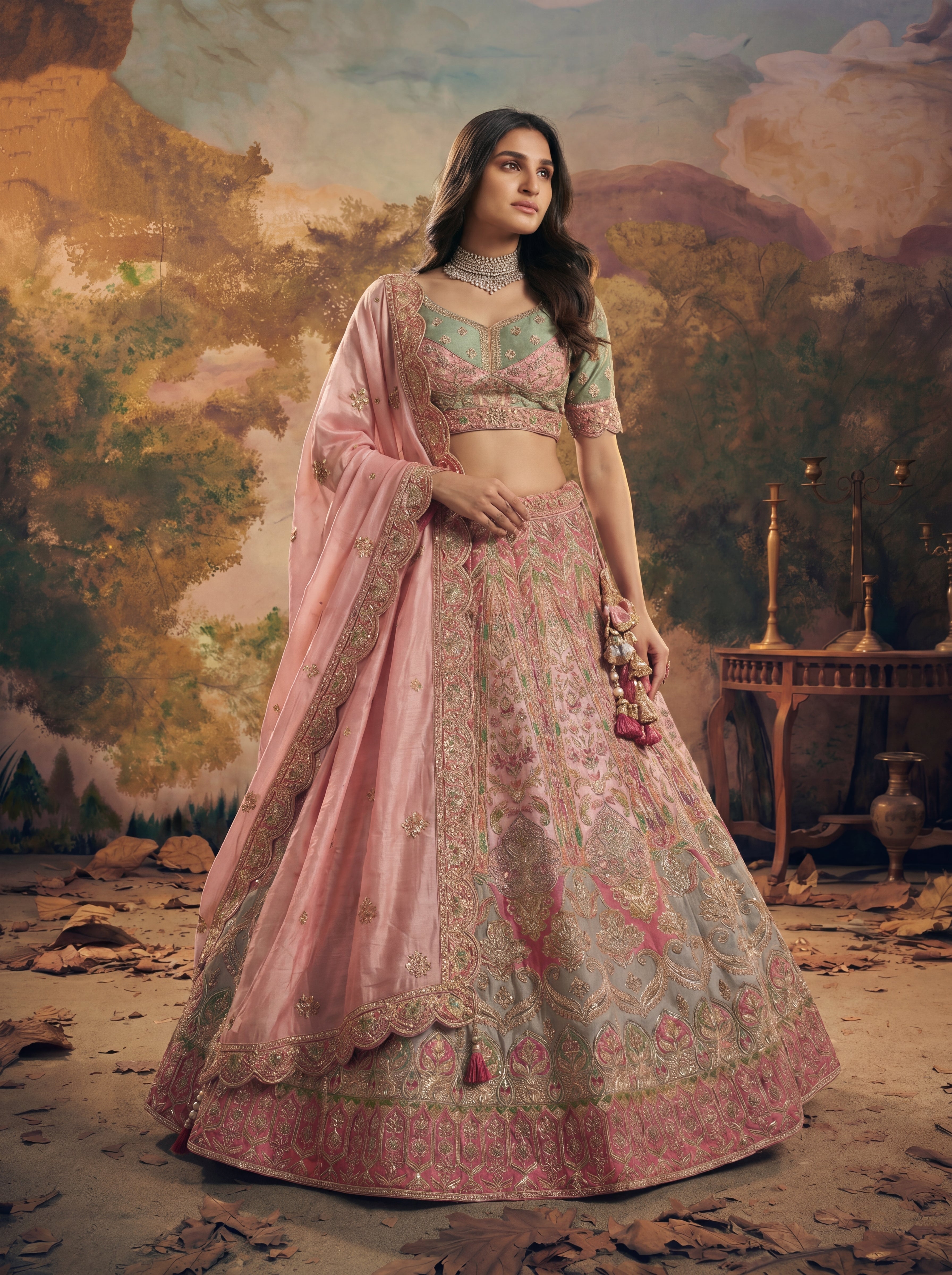 Blush Pink Viscose Sequins Mirror Bridal Lehenga Choli Set