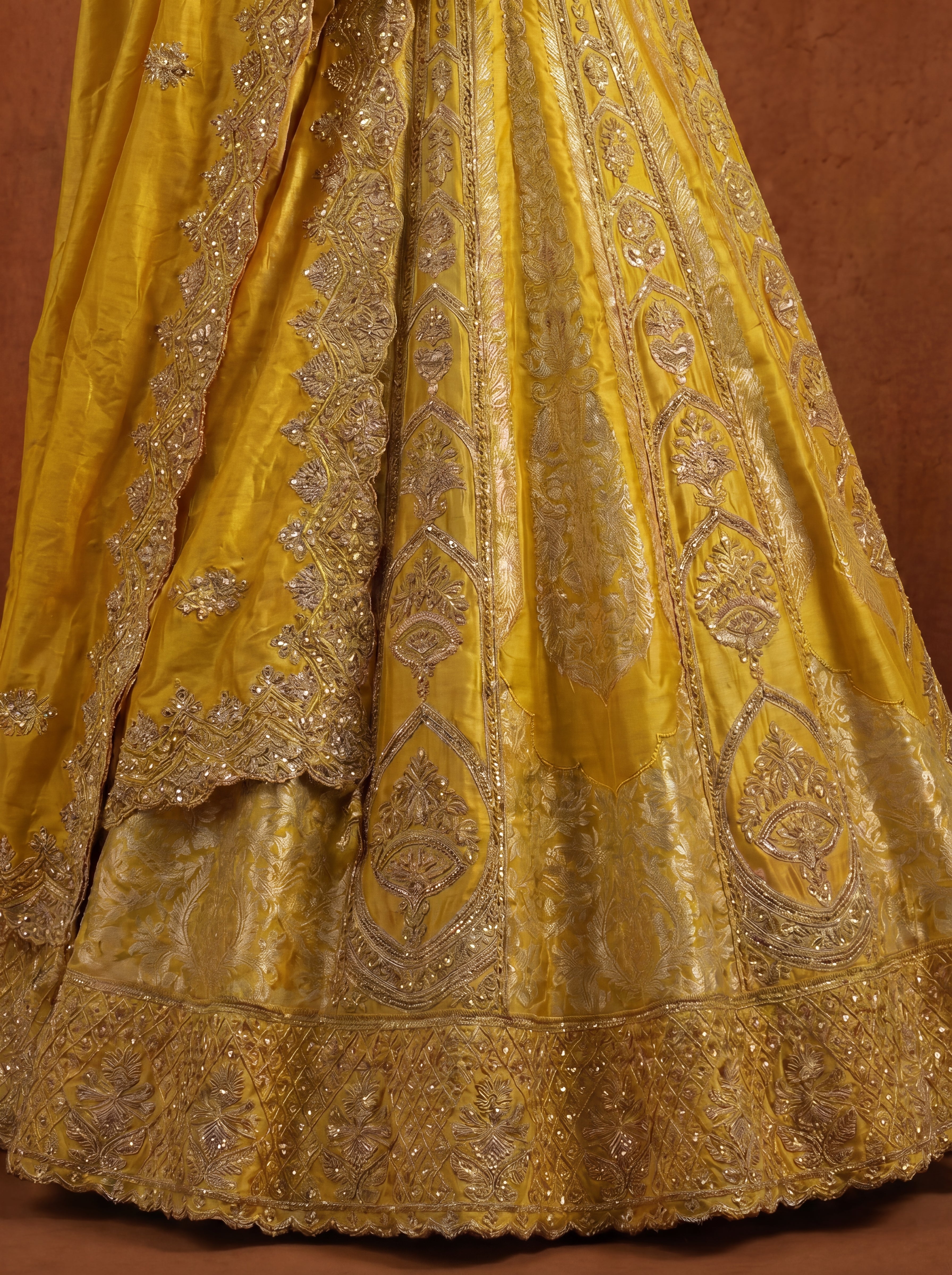 Golden Yellow Silk Jacquard Weaving Wedding Lehenga Choli Set