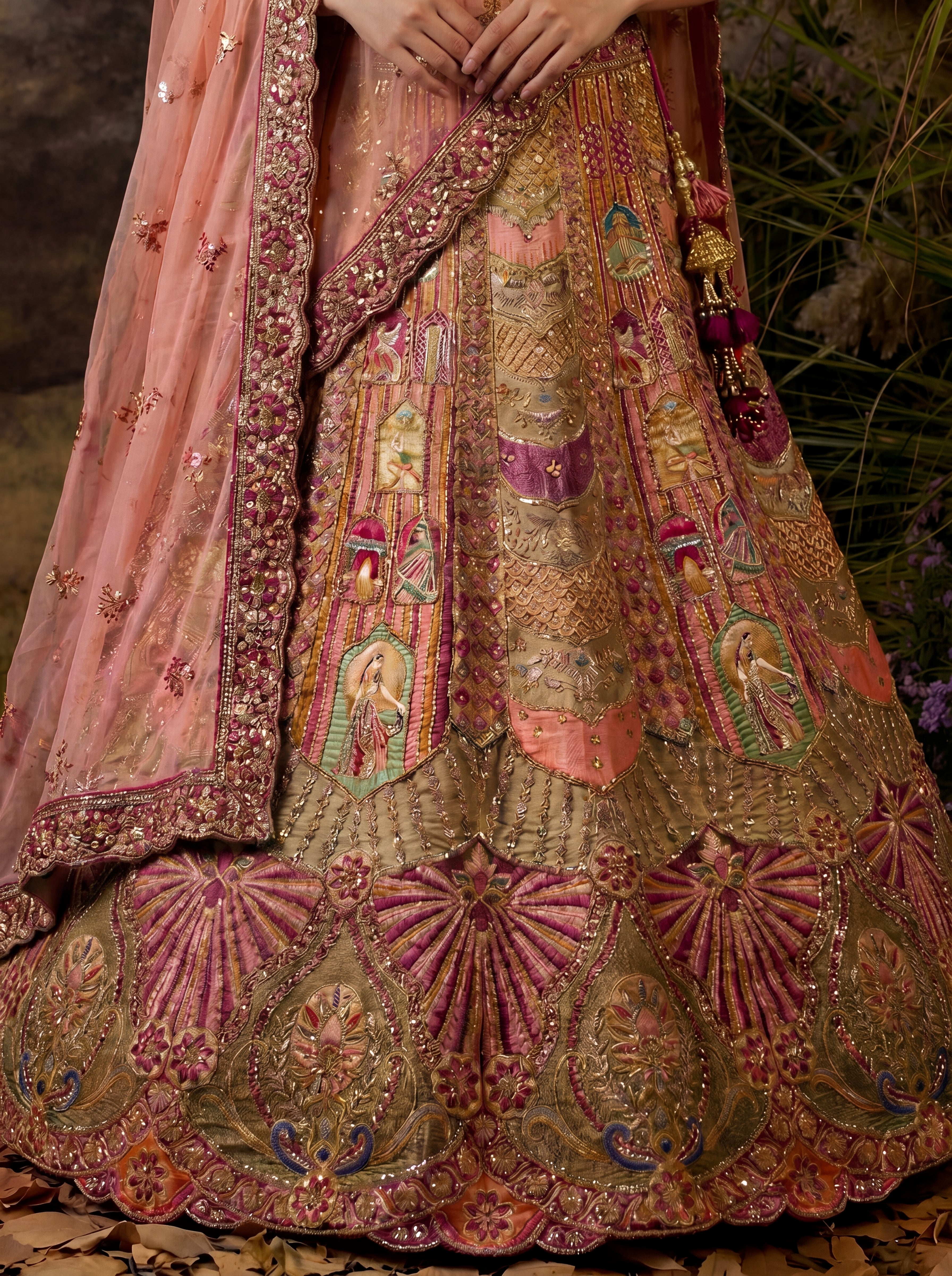 Sage Green Viscose Sequins Cording Bridal Lehenga Choli Set