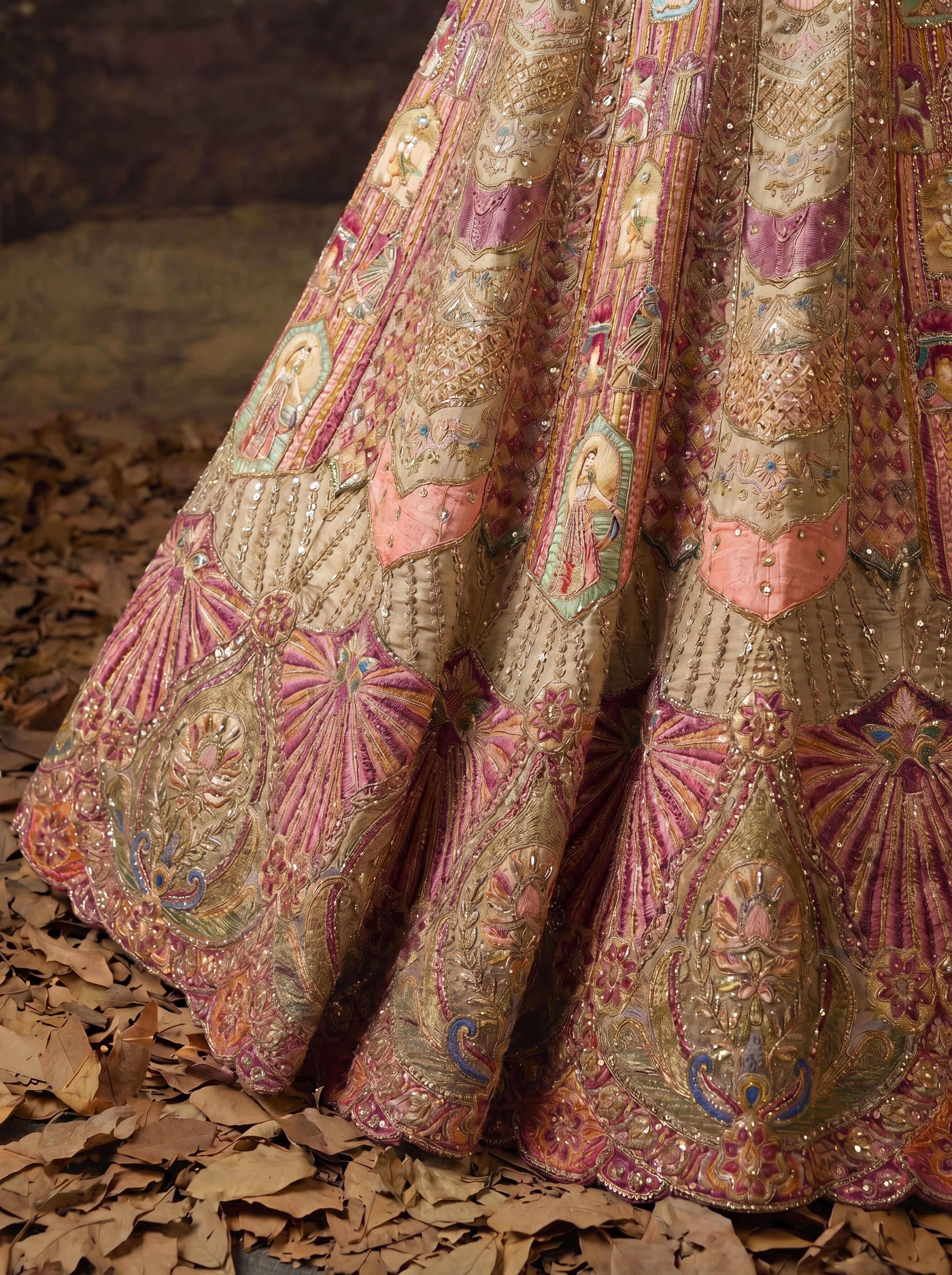 Sage Green Viscose Sequins Cording Bridal Lehenga Choli Set