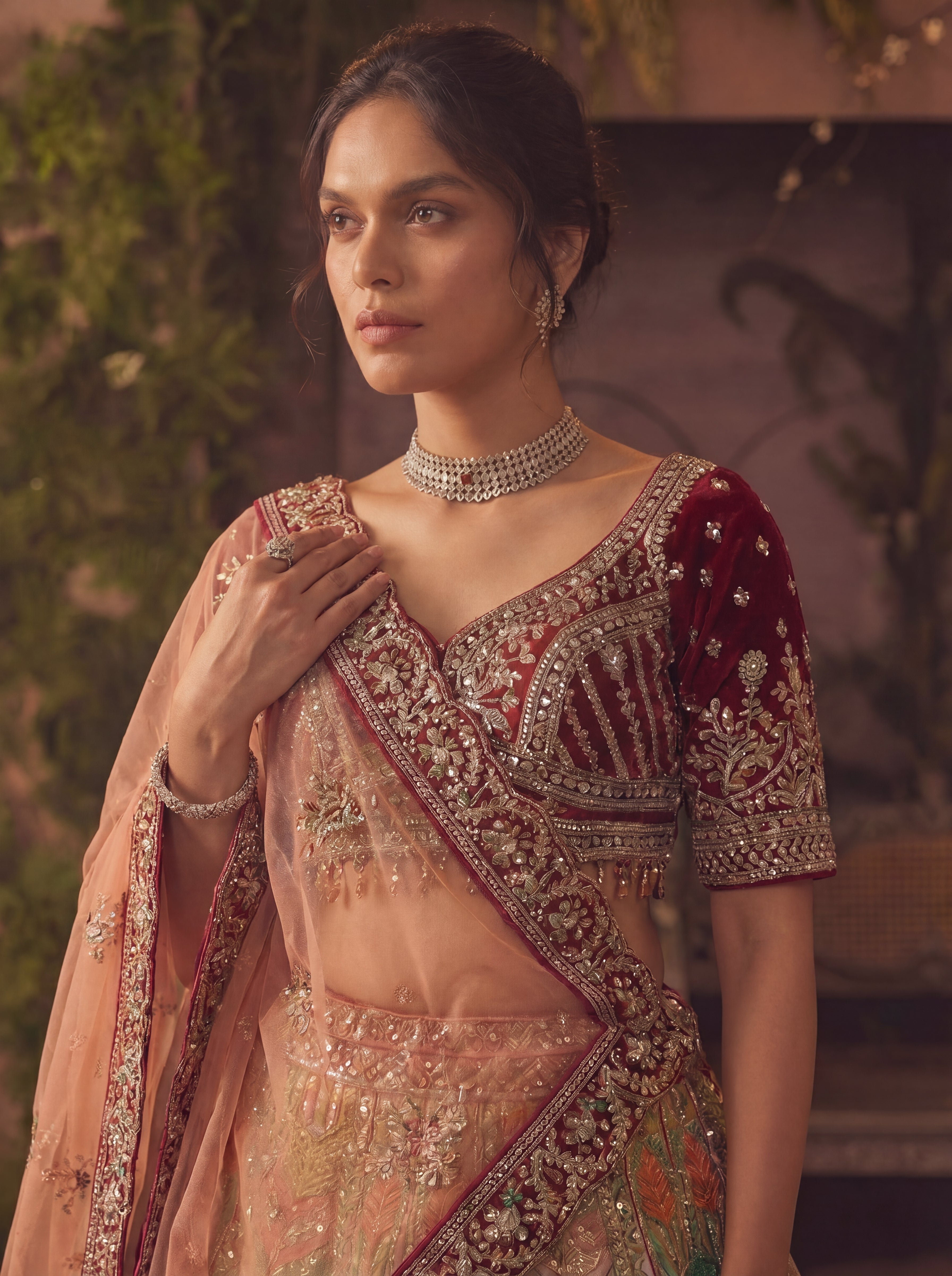 Multicolor Position Printed Sequins Mirror Bridal Lehenga Choli Set