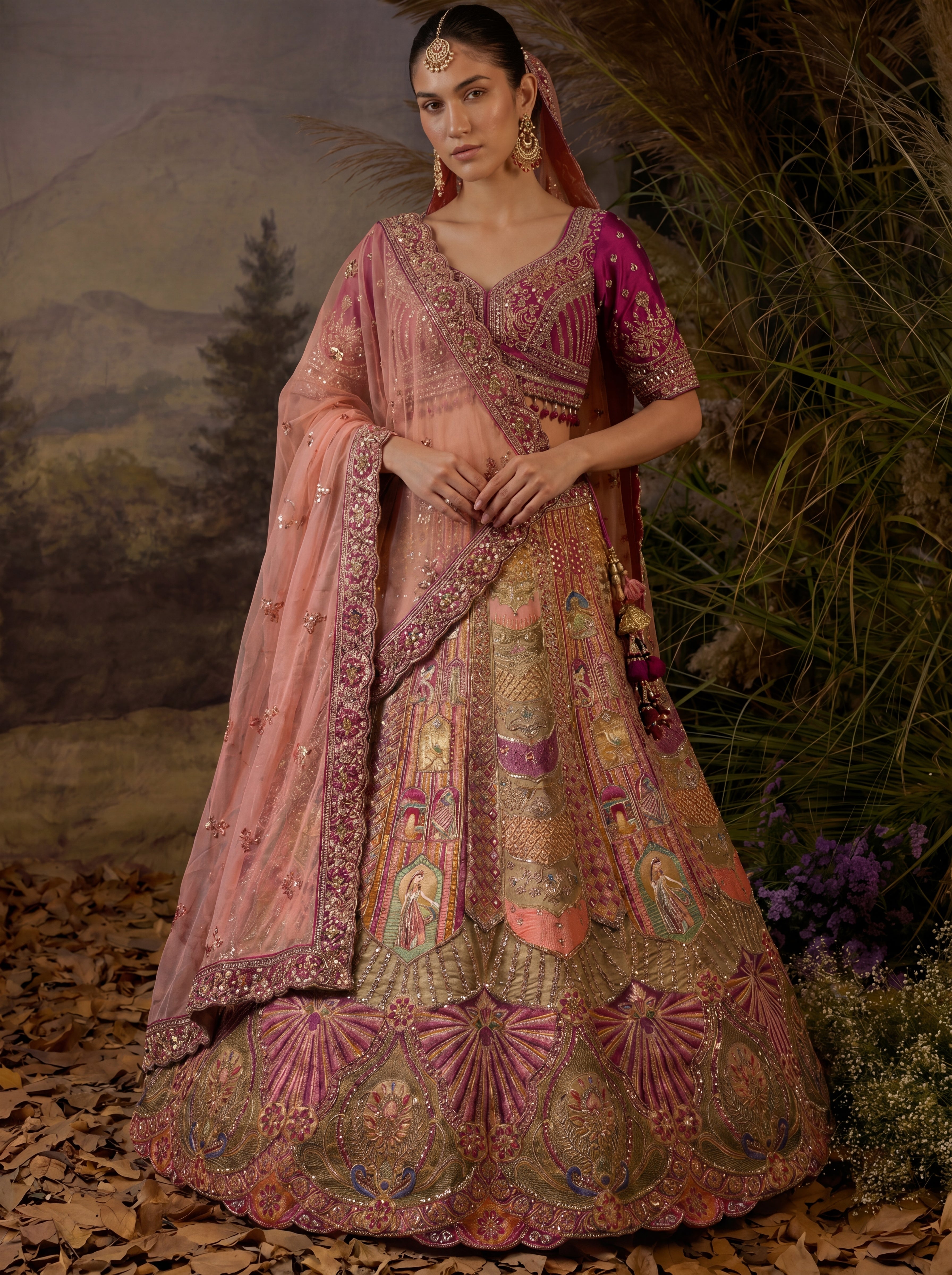 Sage Green Viscose Sequins Cording Bridal Lehenga Choli Set