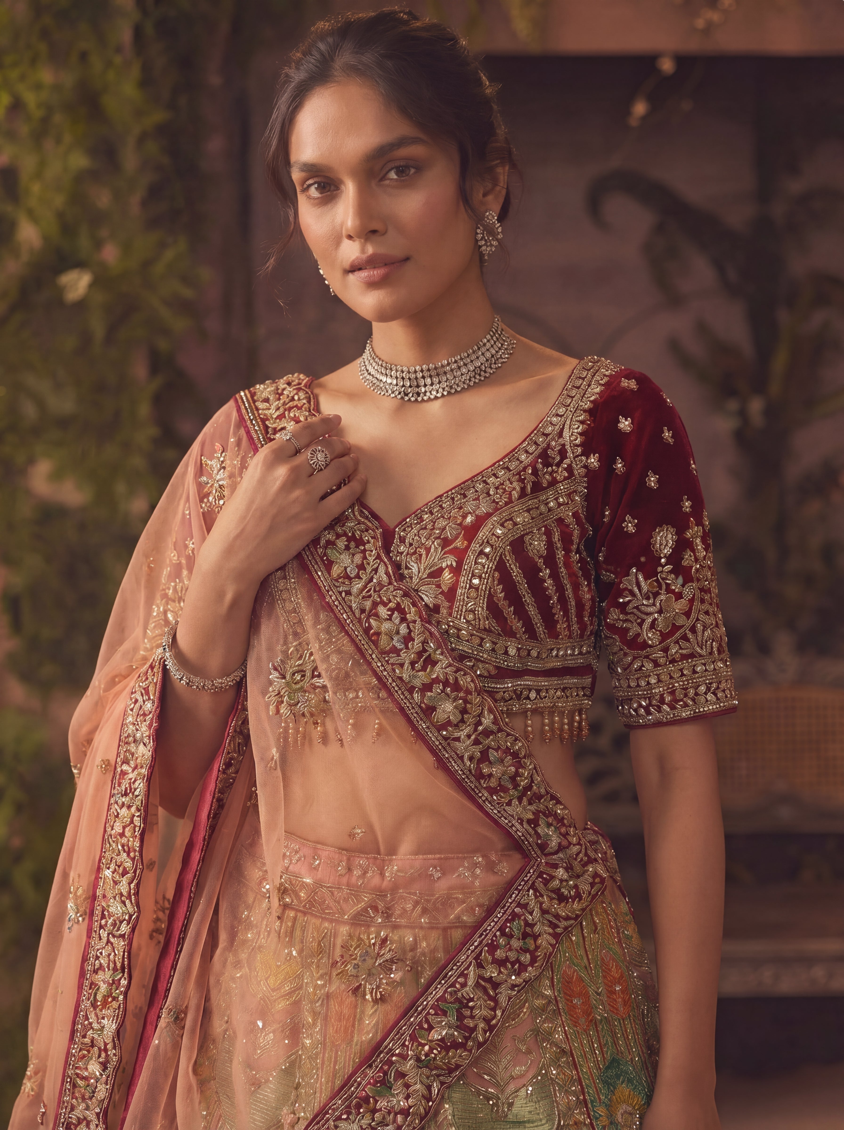 Multicolor Position Printed Sequins Mirror Bridal Lehenga Choli Set
