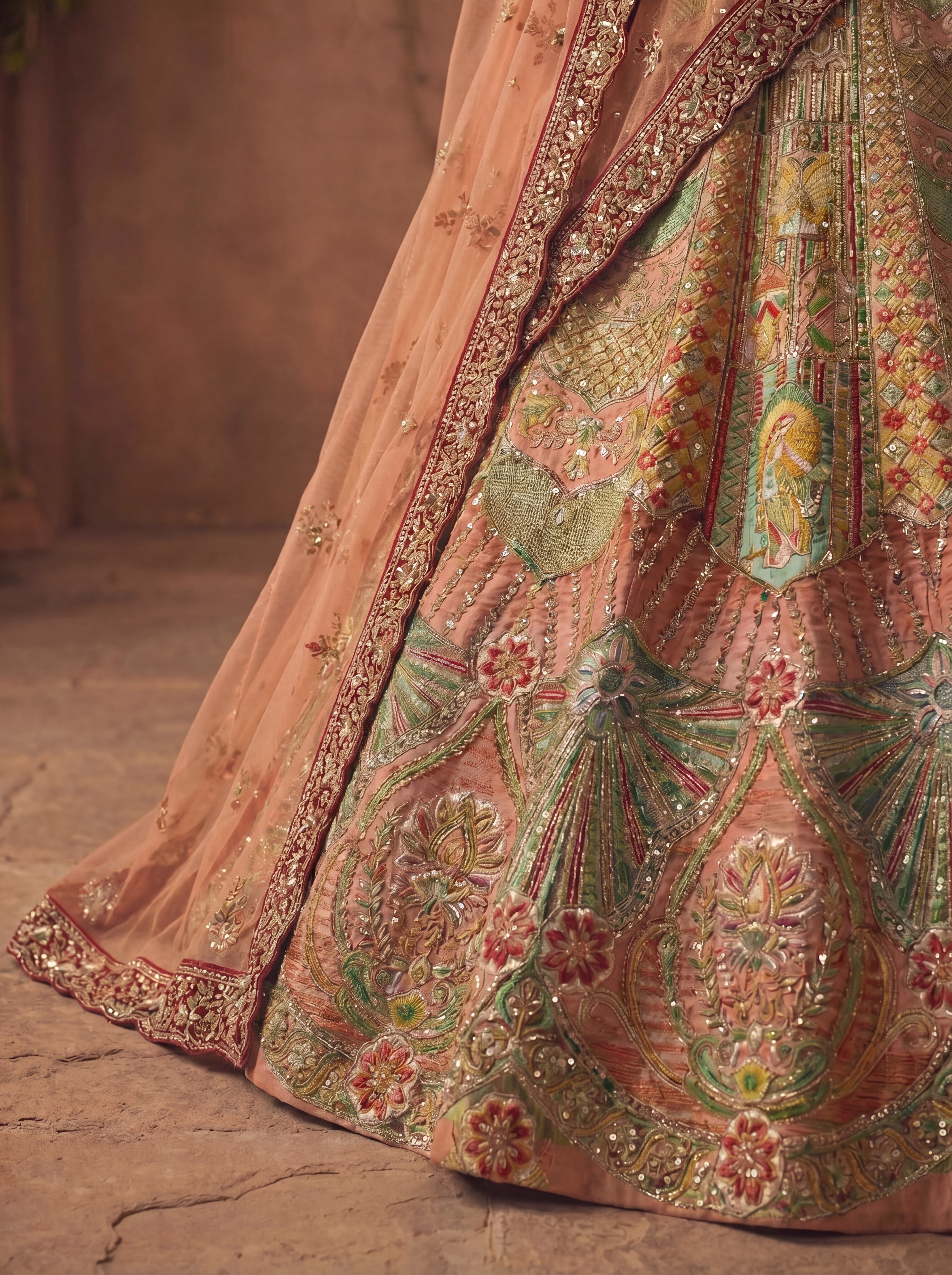 Multicolor Position Printed Sequins Mirror Bridal Lehenga Choli Set