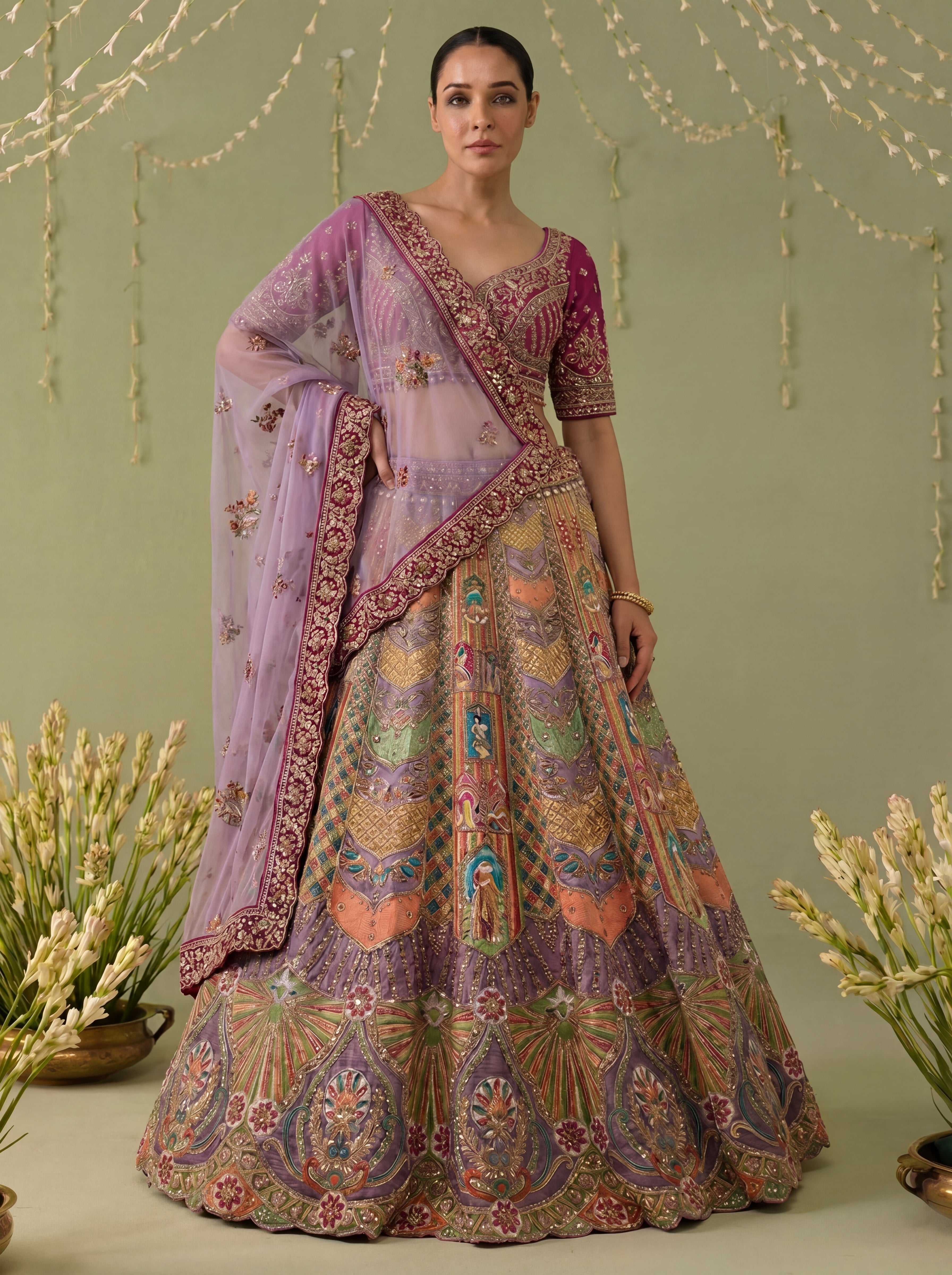 Mauve Viscose Position Printed Sequins Bridal Lehenga Choli Set