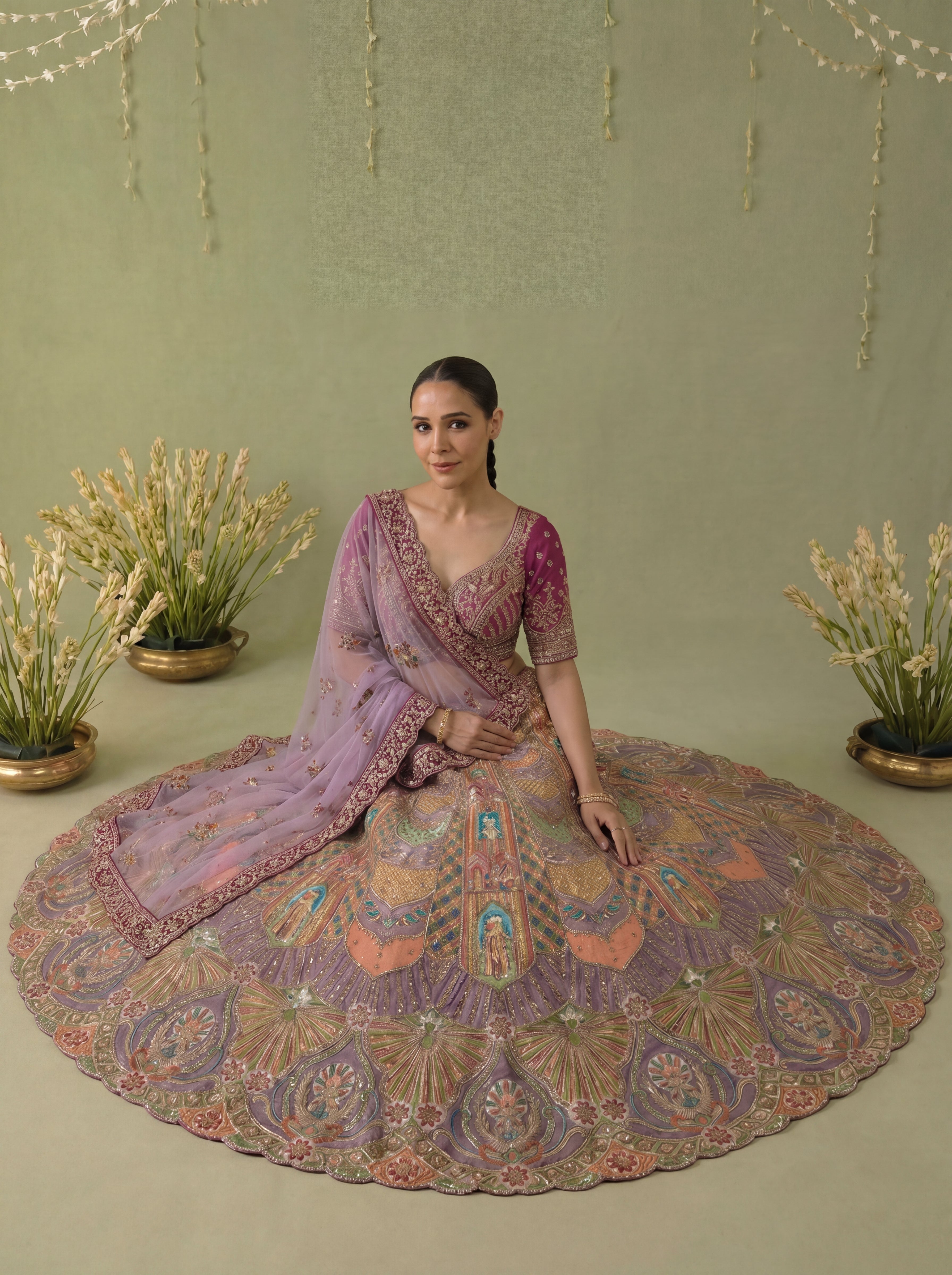 Mauve Viscose Position Printed Sequins Bridal Lehenga Choli Set