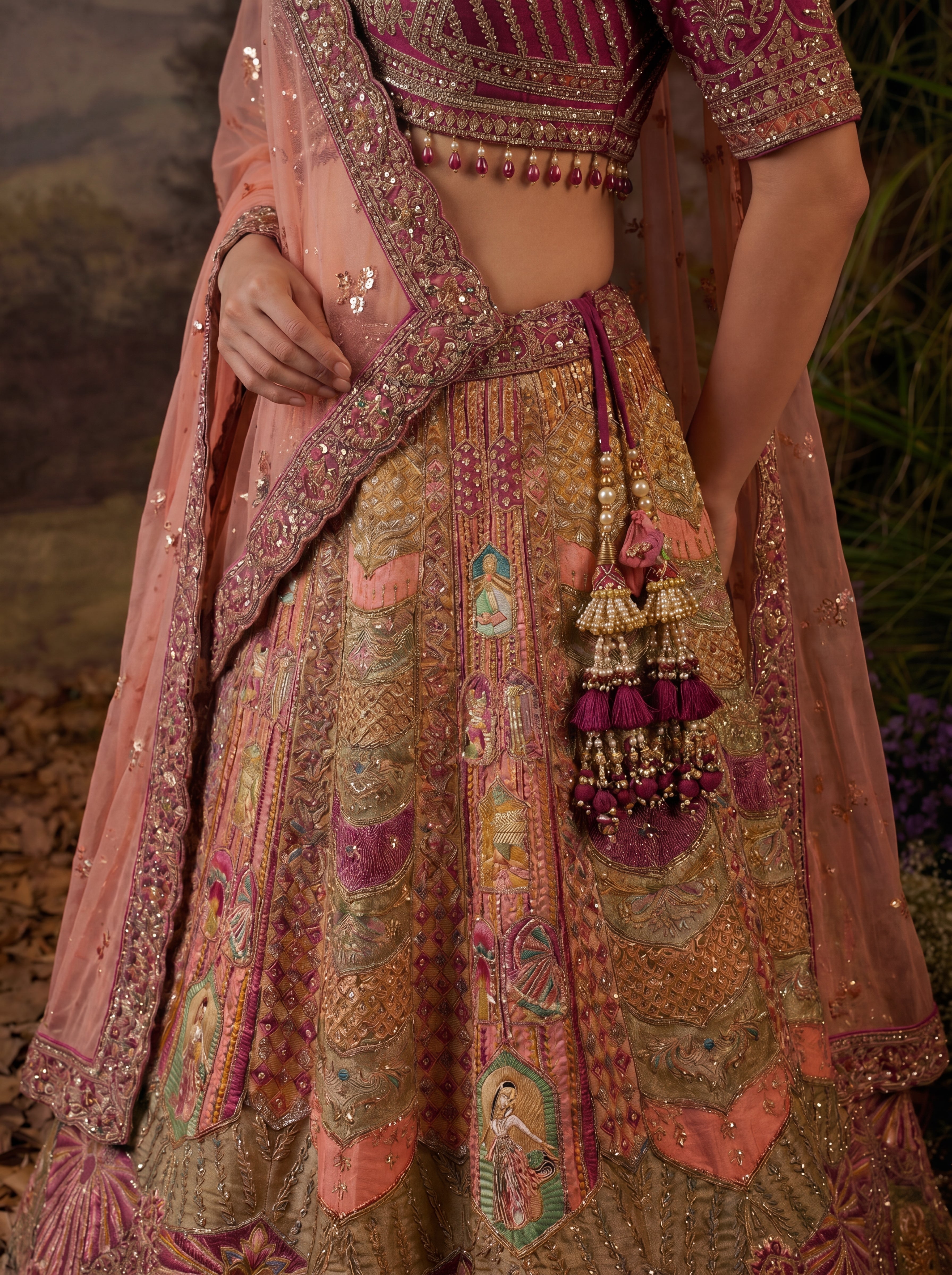 Sage Green Viscose Sequins Cording Bridal Lehenga Choli Set