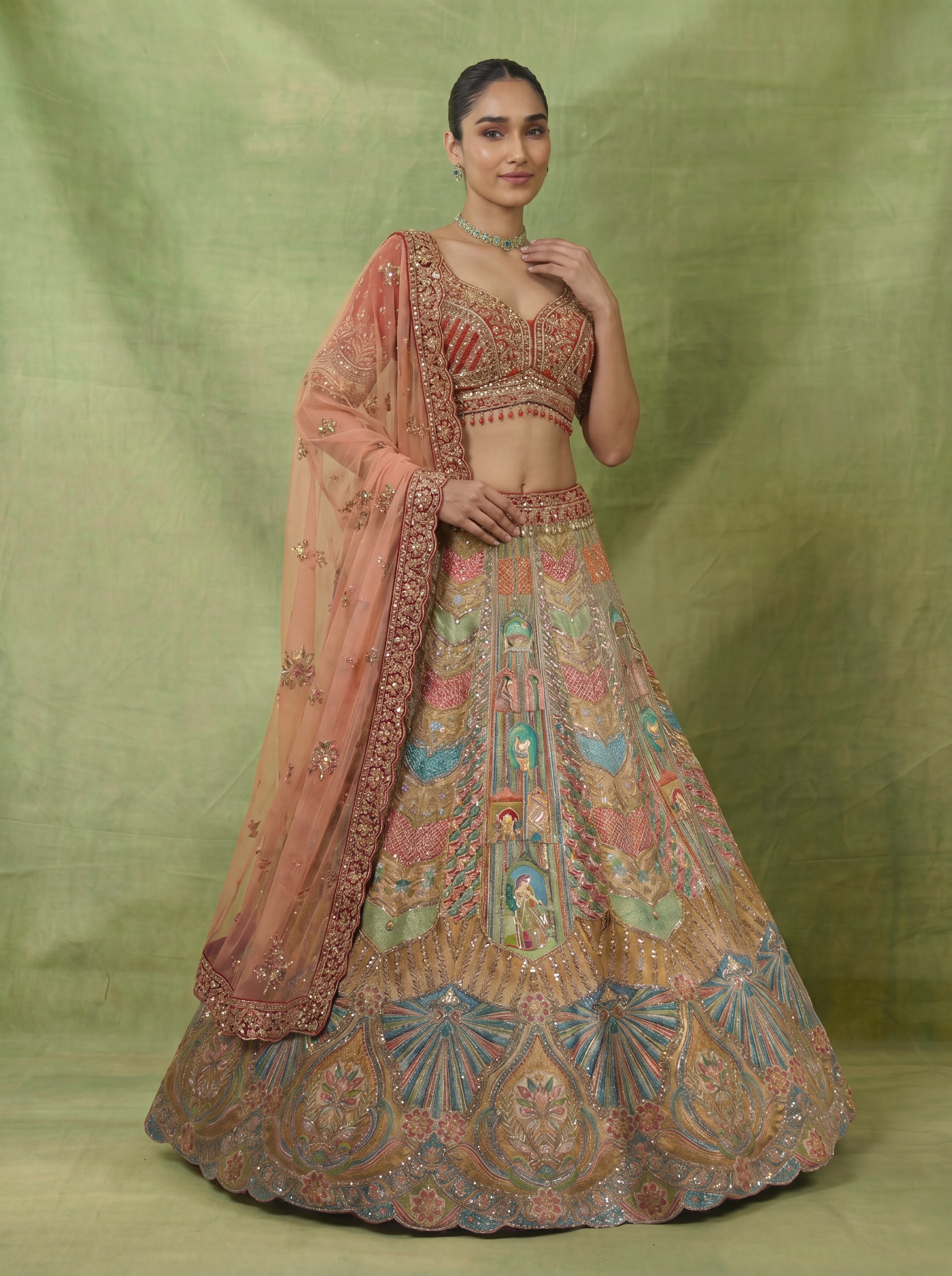 Multicolor Viscose Position Printed Sequins Cording Lehenga Choli Set