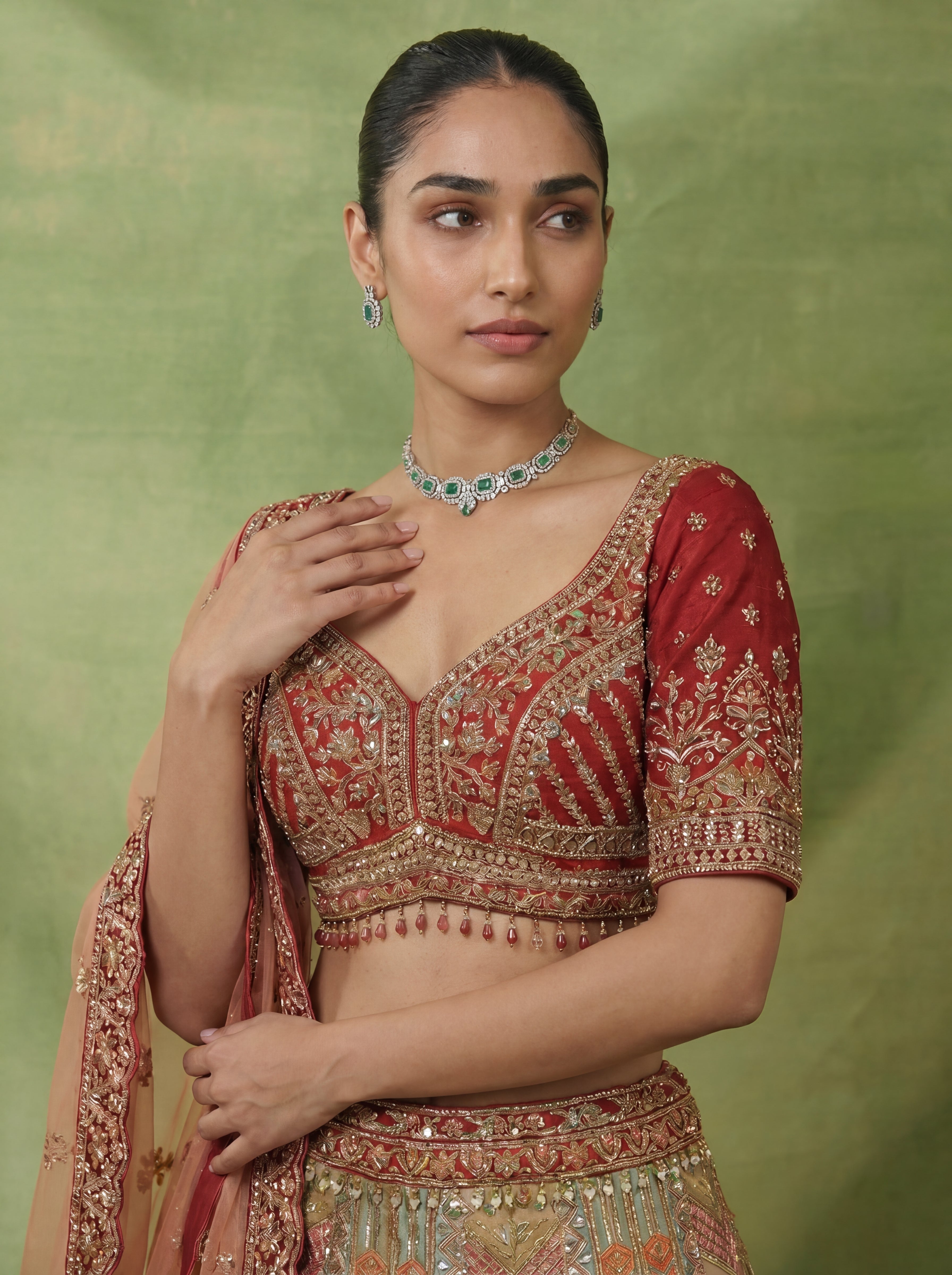 Multicolor Viscose Position Printed Sequins Cording Lehenga Choli Set