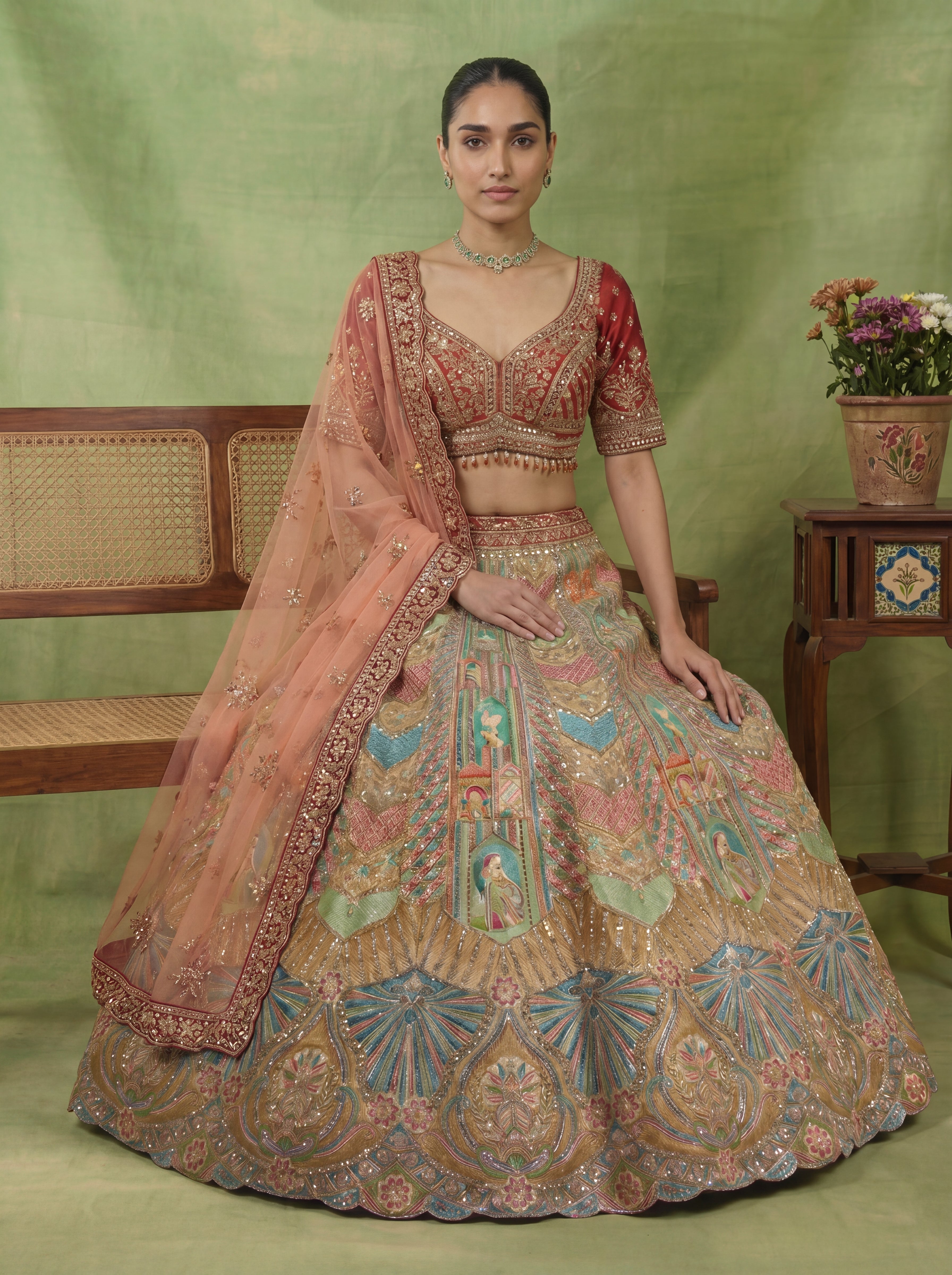 Multicolor Viscose Position Printed Sequins Cording Lehenga Choli Set