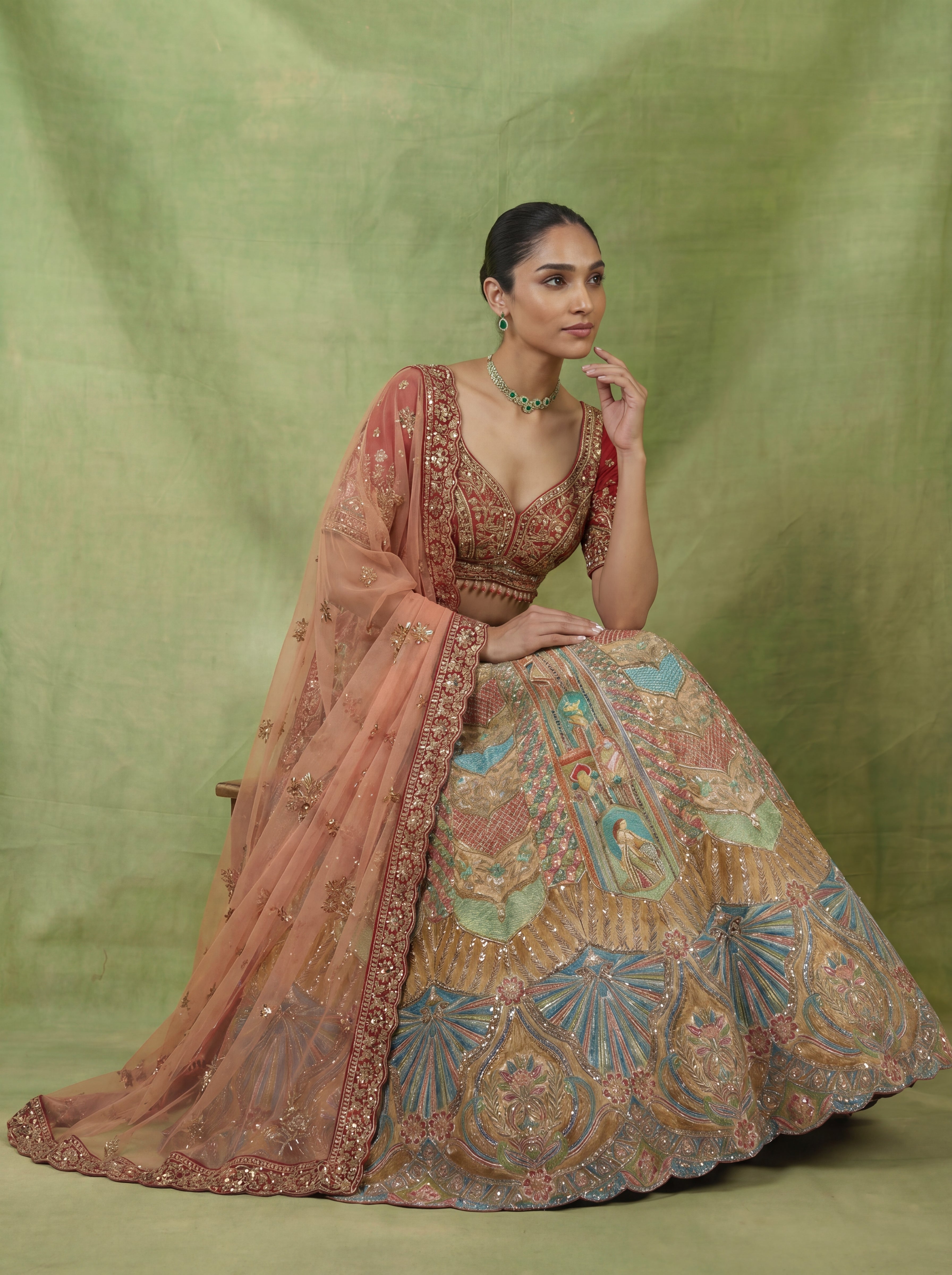 Multicolor Viscose Position Printed Sequins Cording Lehenga Choli Set