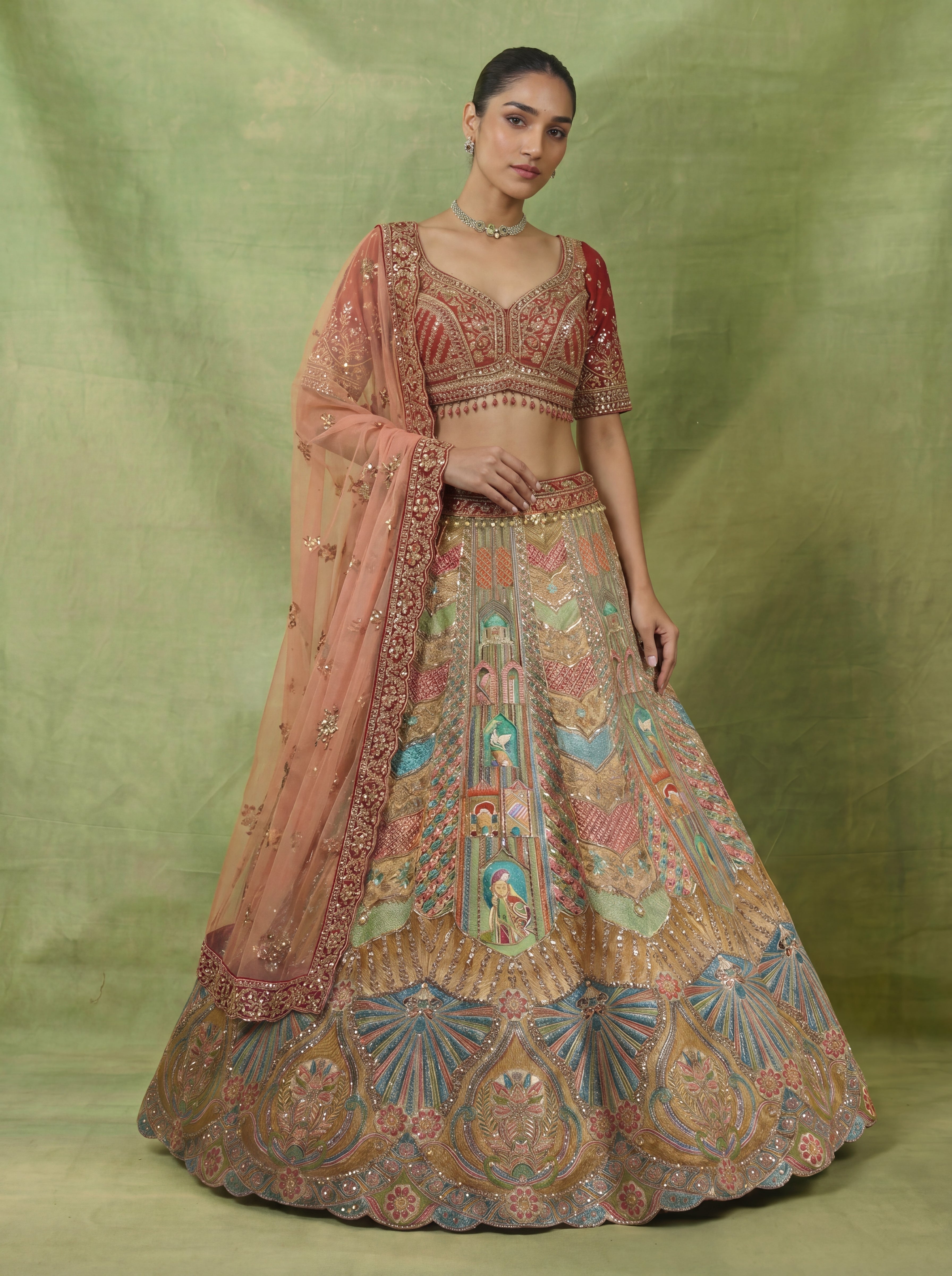 Multicolor Viscose Position Printed Sequins Cording Lehenga Choli Set