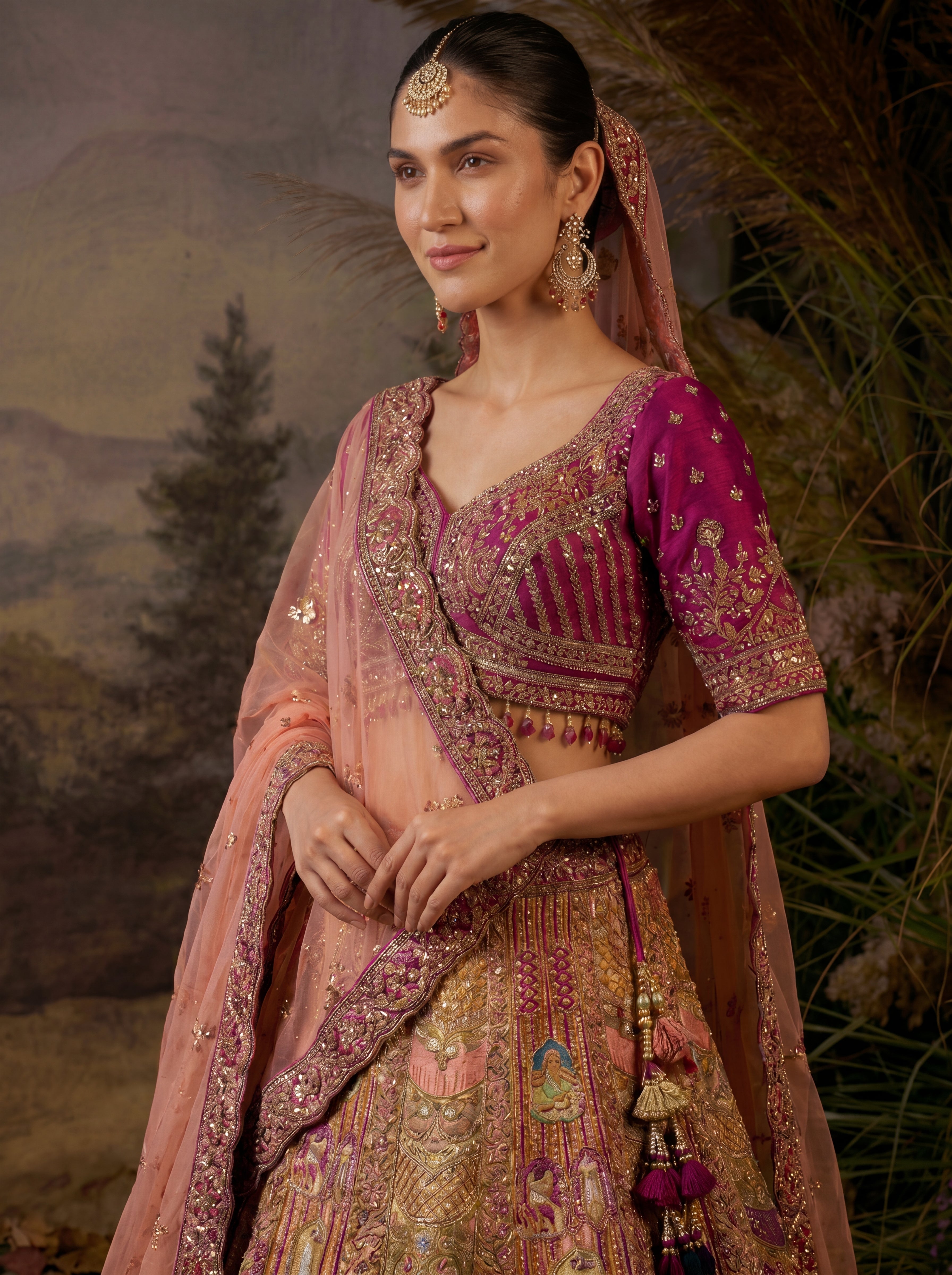 Sage Green Viscose Sequins Cording Bridal Lehenga Choli Set