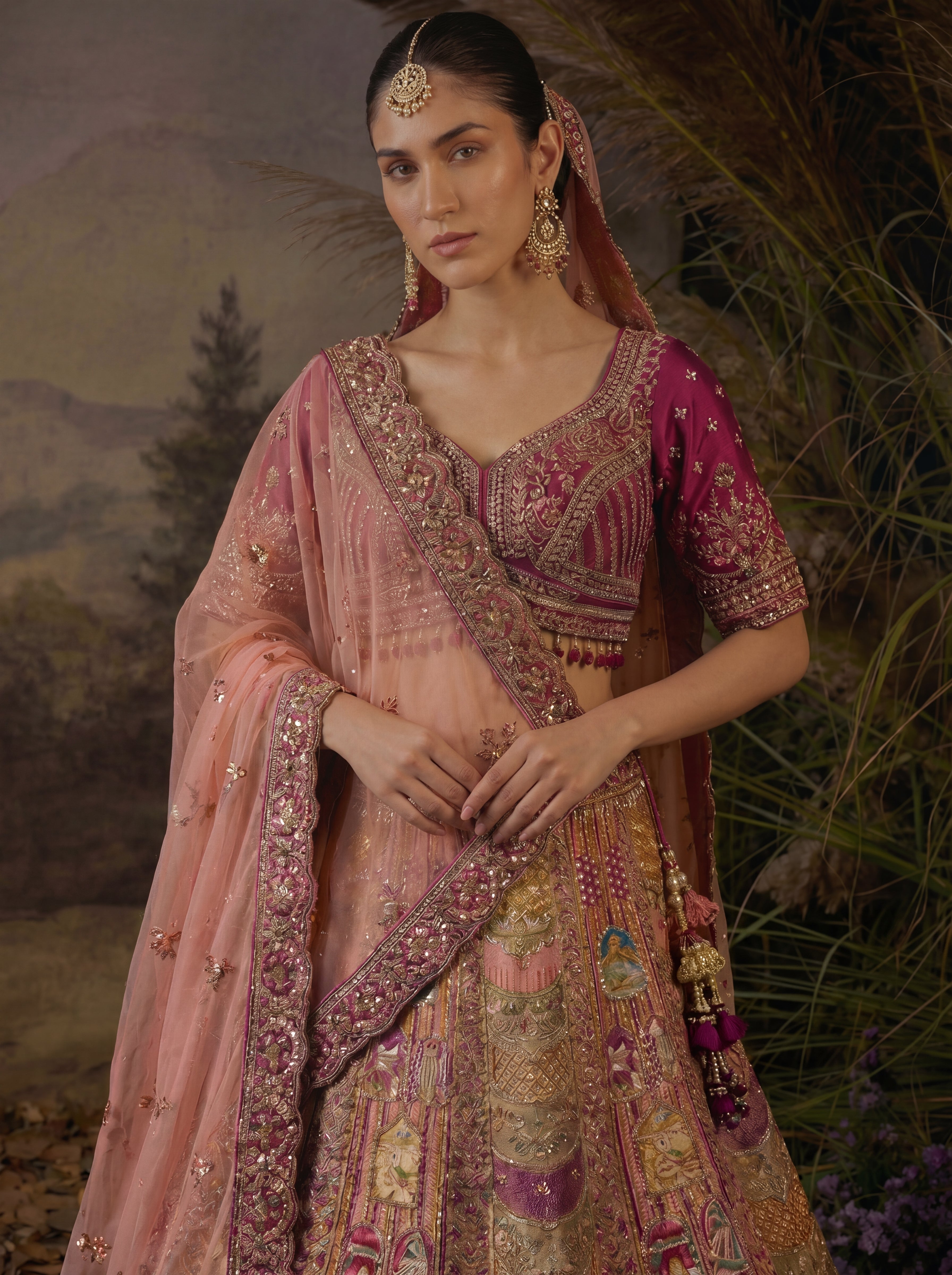 Sage Green Viscose Sequins Cording Bridal Lehenga Choli Set