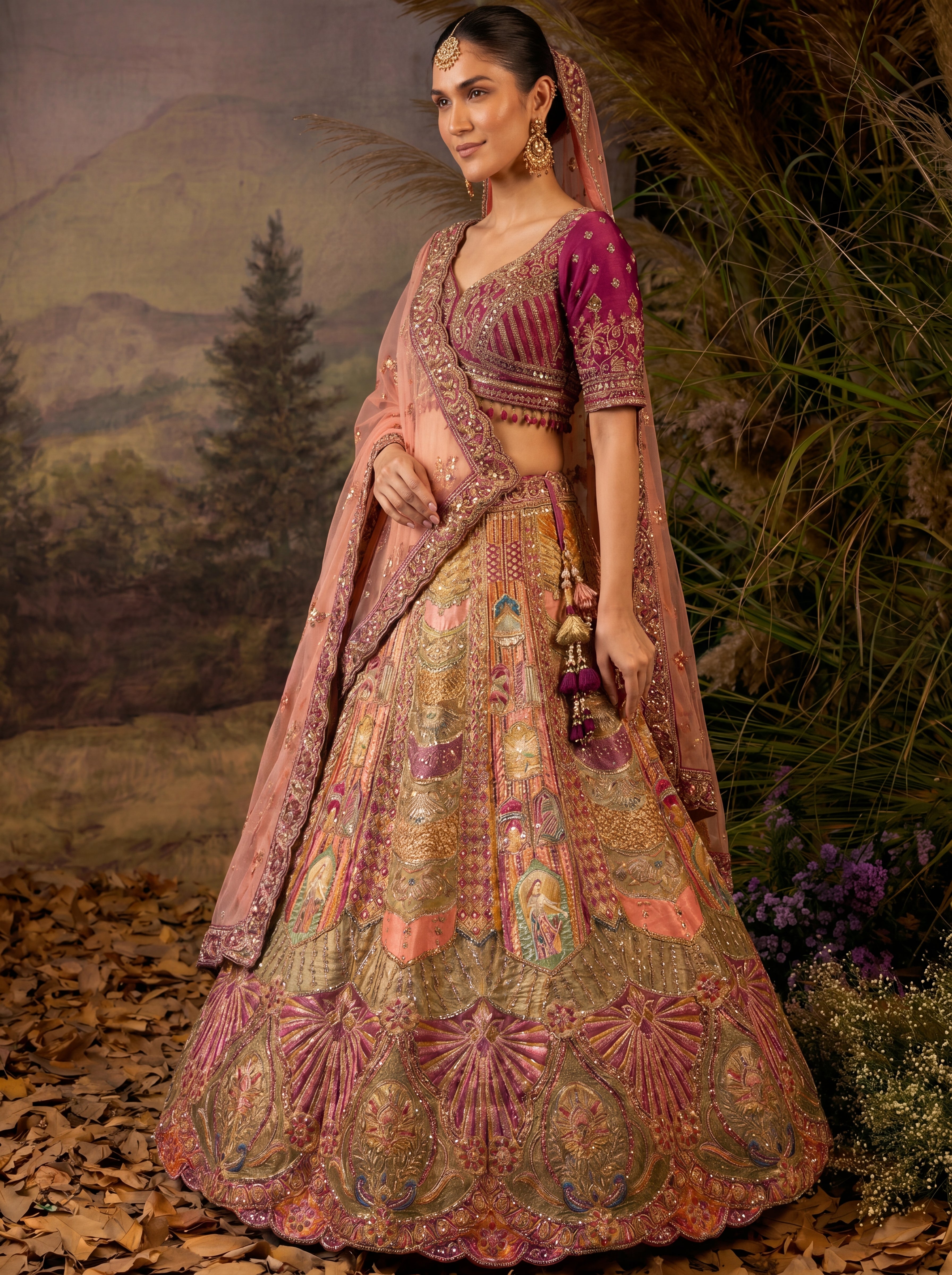 Sage Green Viscose Sequins Cording Bridal Lehenga Choli Set