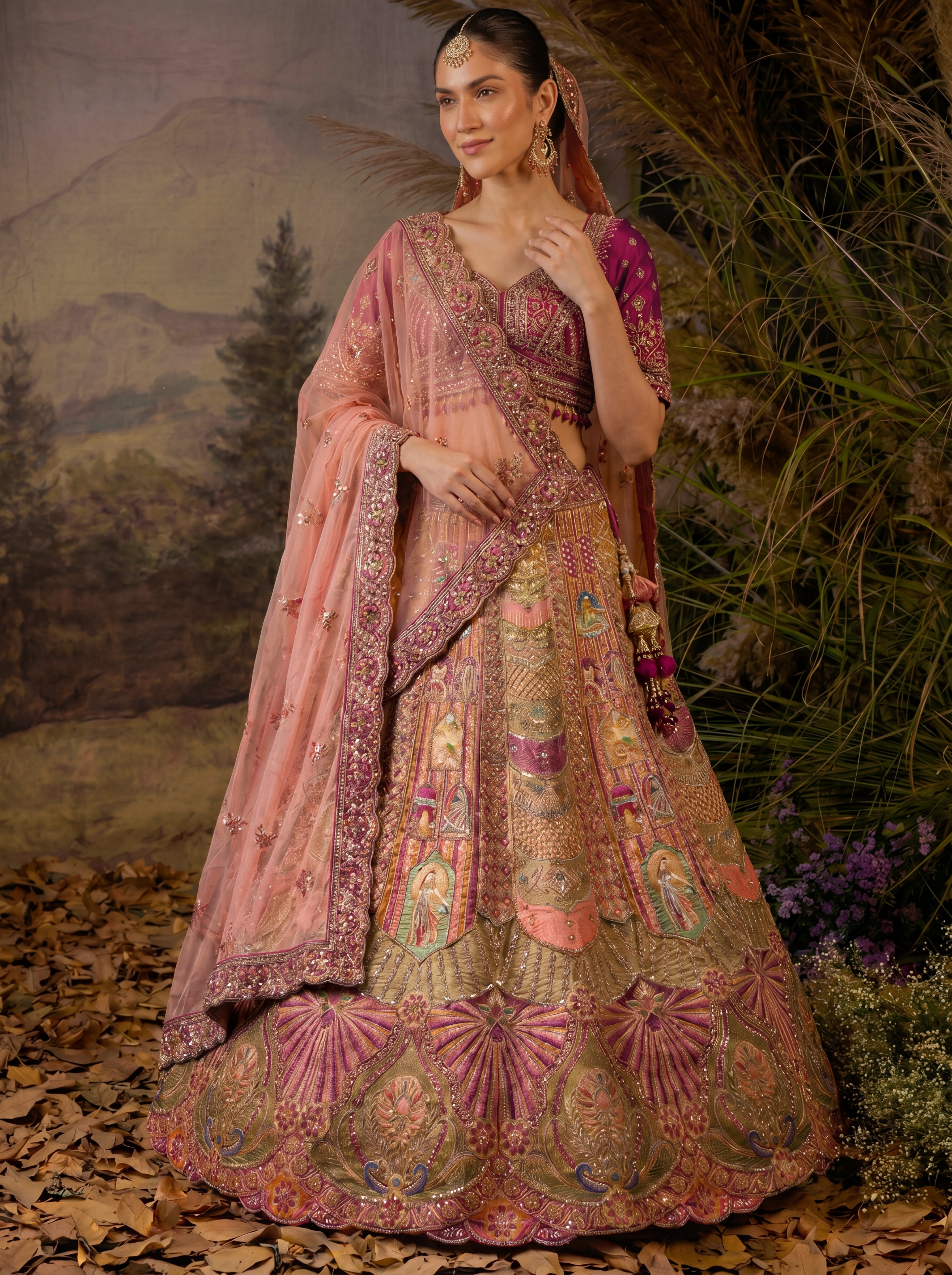 Sage Green Viscose Sequins Cording Bridal Lehenga Choli Set