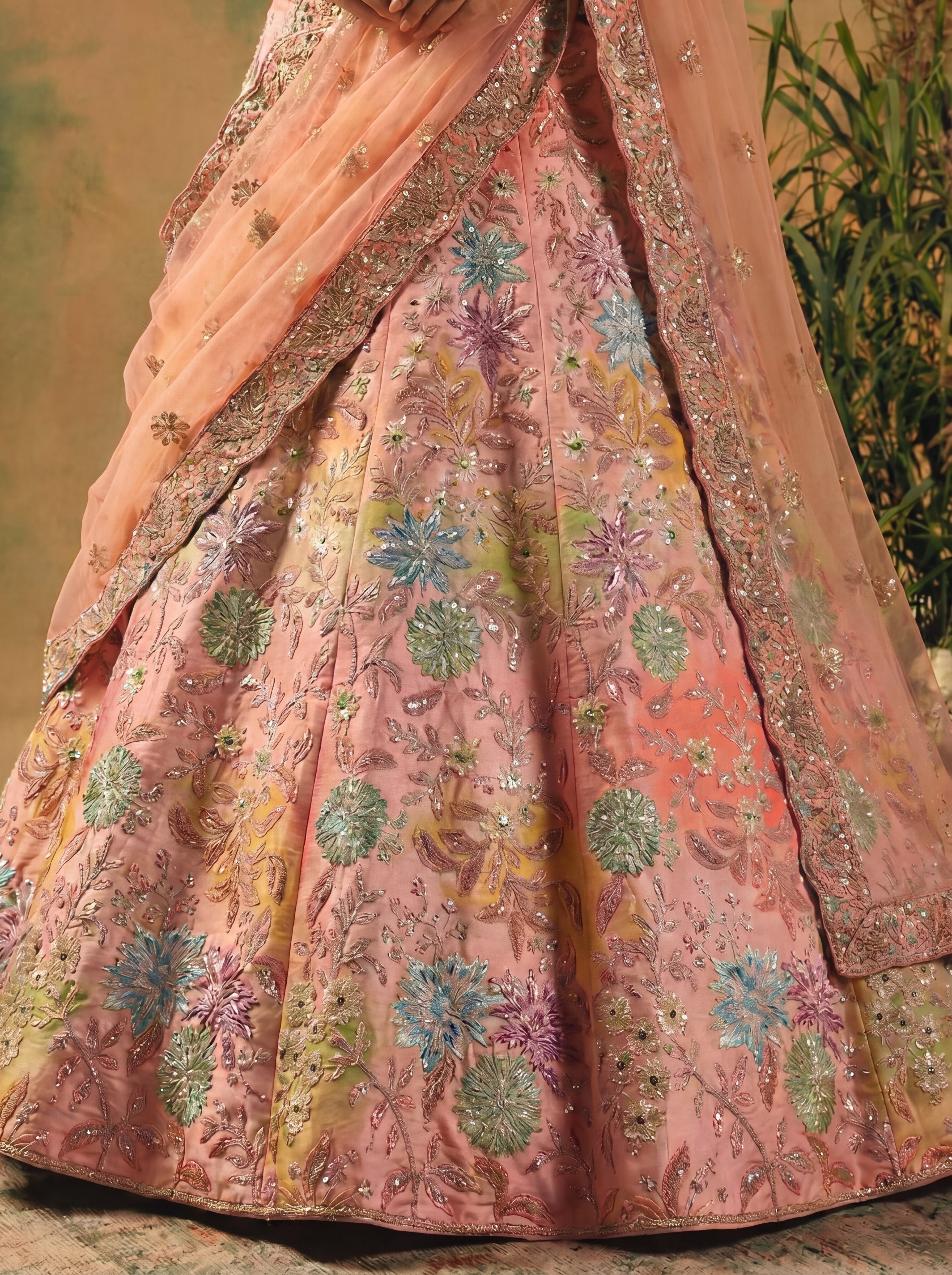 Blush Pink Viscose Mirror Sequins Wedding Lehenga Choli Set