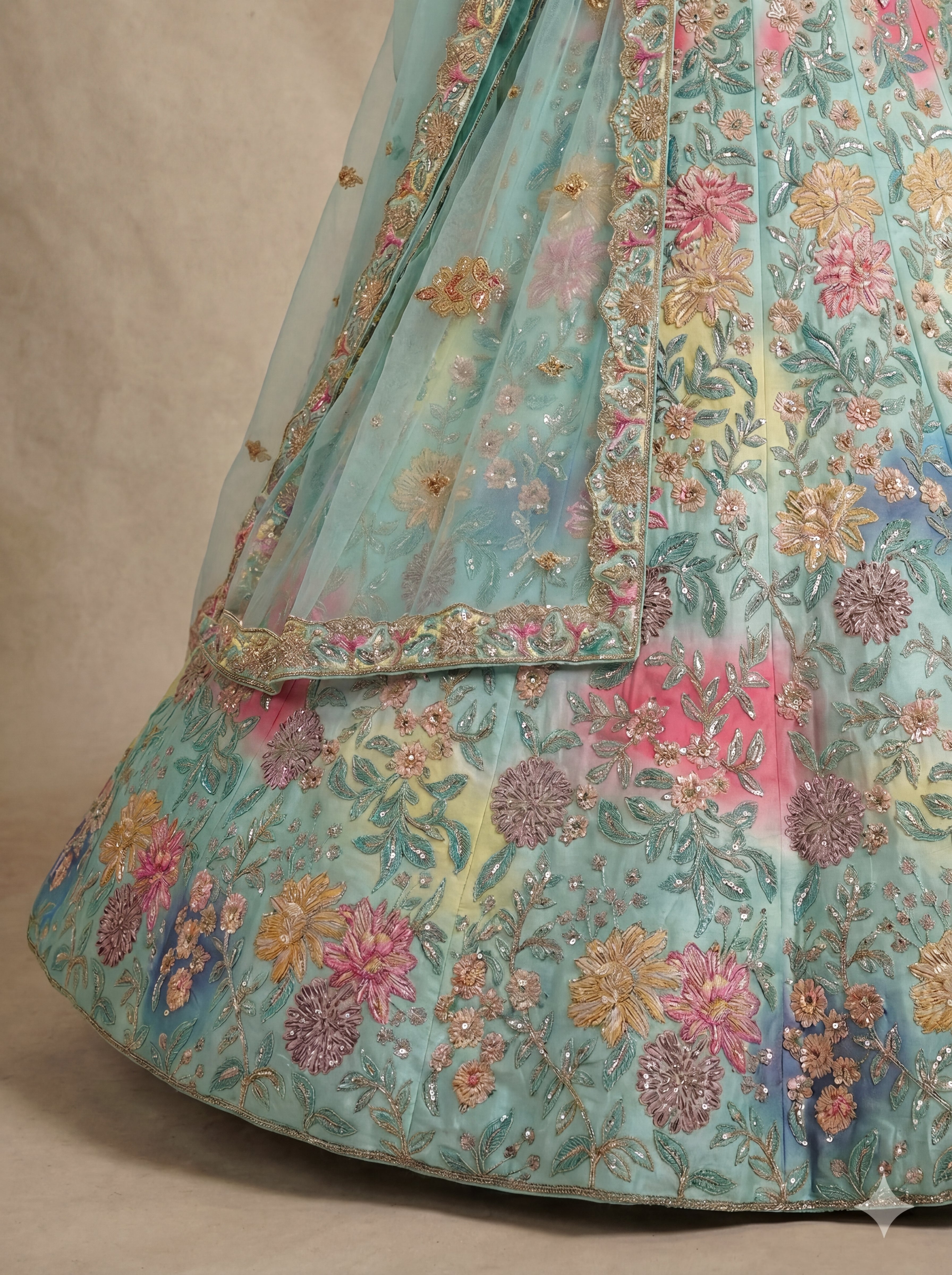 Mint Aqua Viscose Mirror Sequins Wedding Lehenga Choli Set